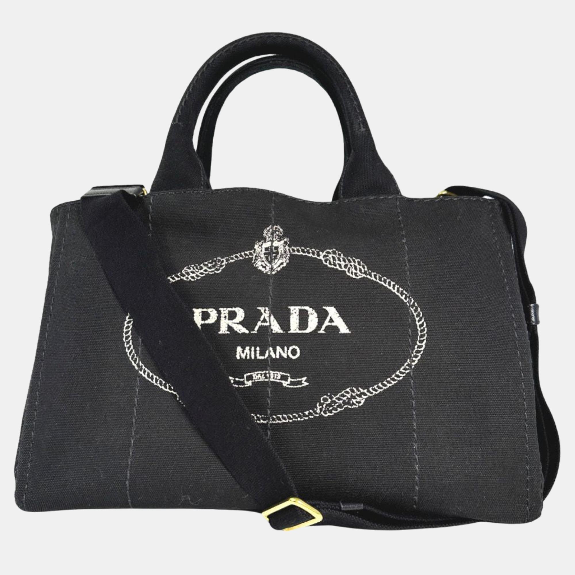 Prada black canvas canapa handbag