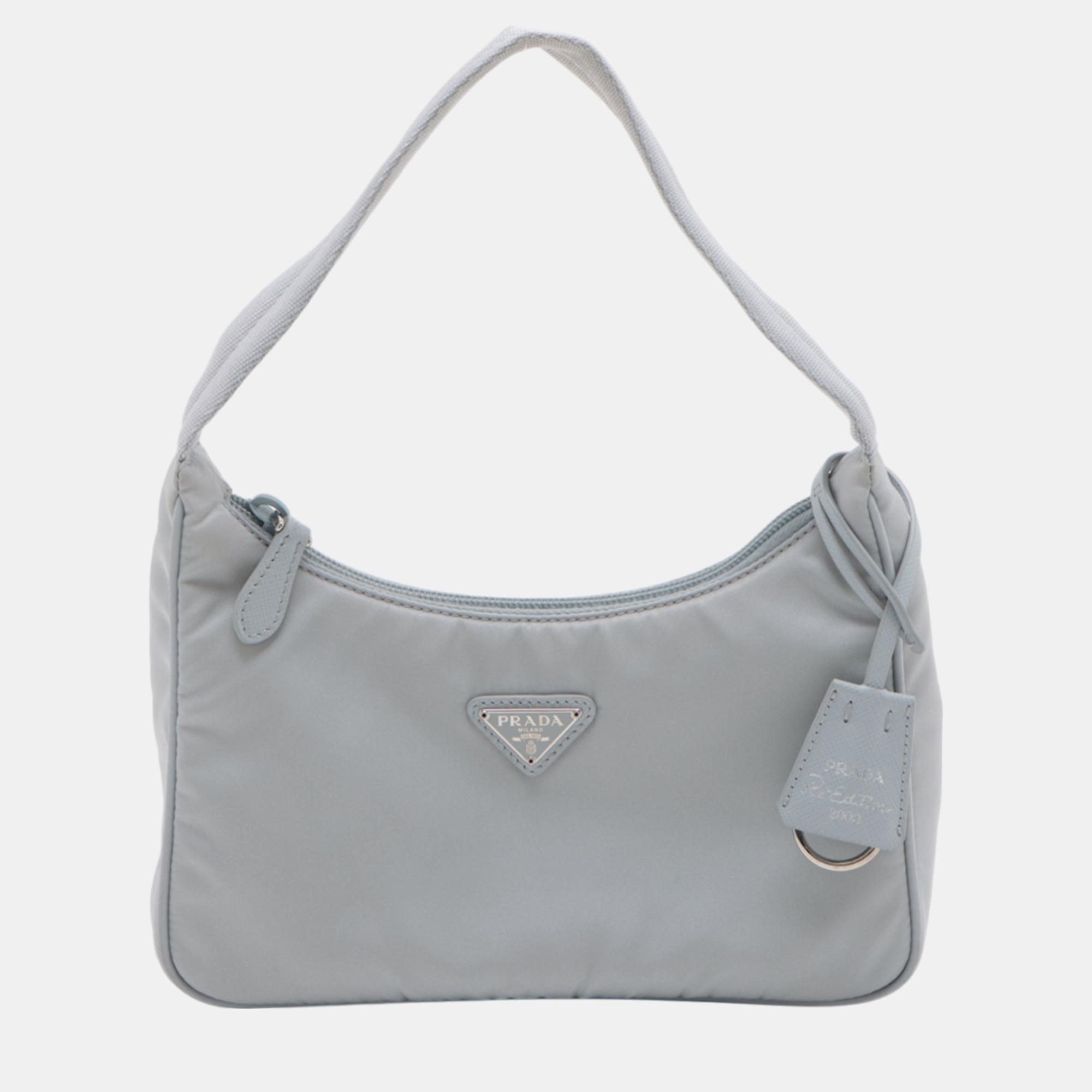 Prada light grey re-edition 2000 re-nylon shoulder bag