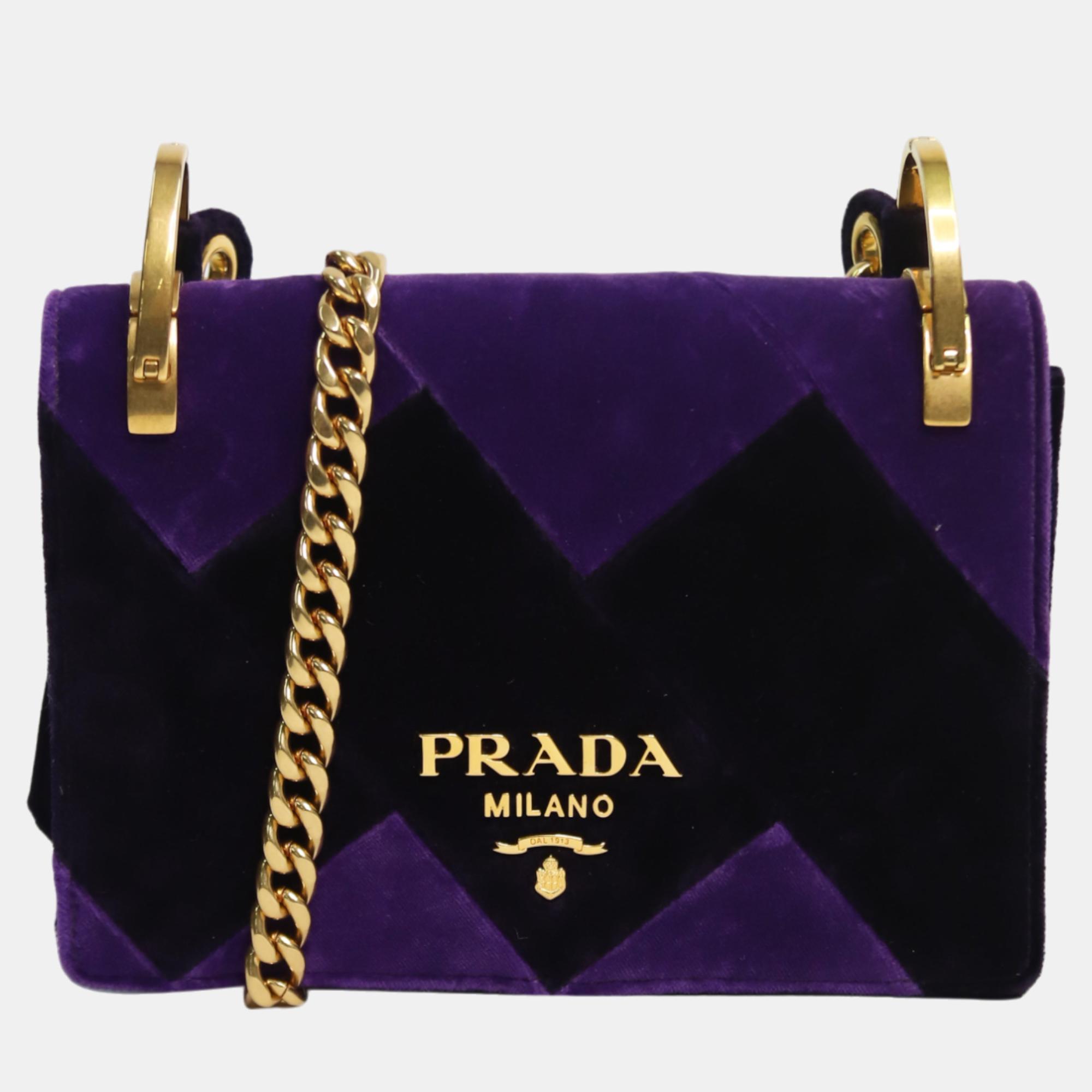 Prada purple velvet cahier shoulder bag