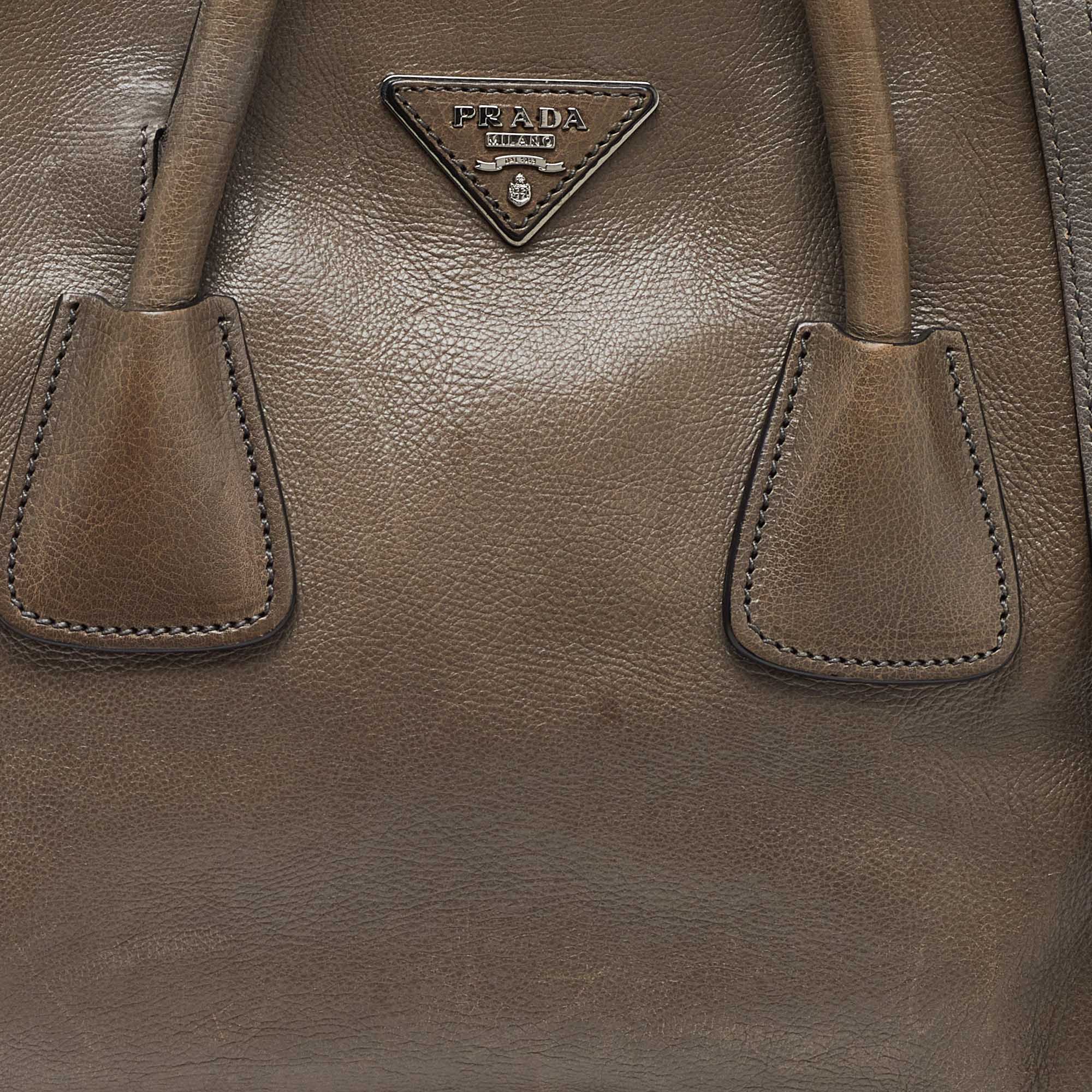 Prada Grey Leather Double Handle Tote