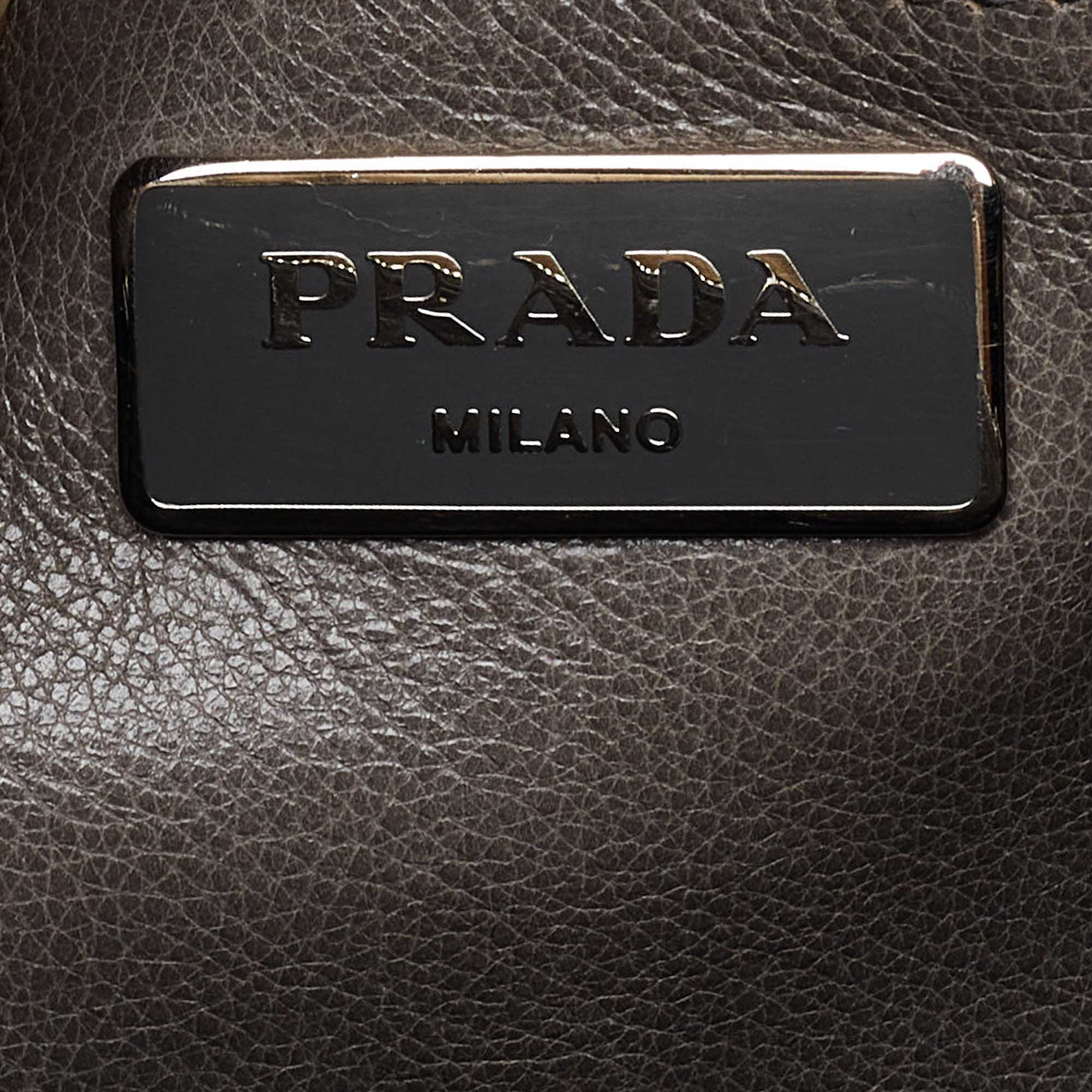 Prada Grey Leather Double Handle Tote