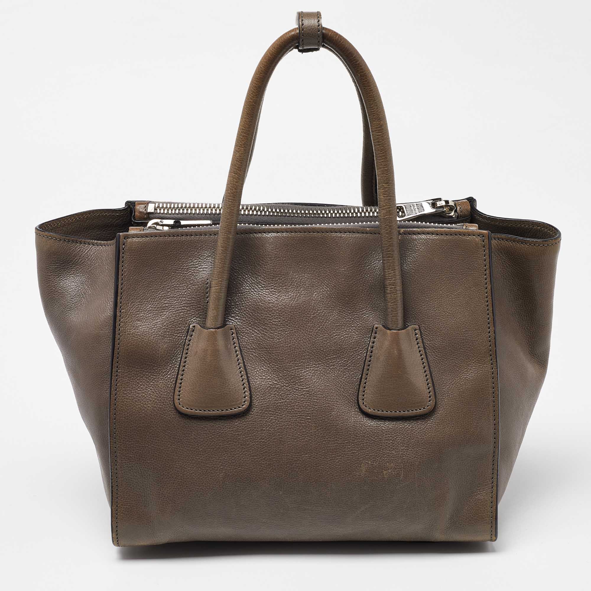 Prada Grey Leather Double Handle Tote