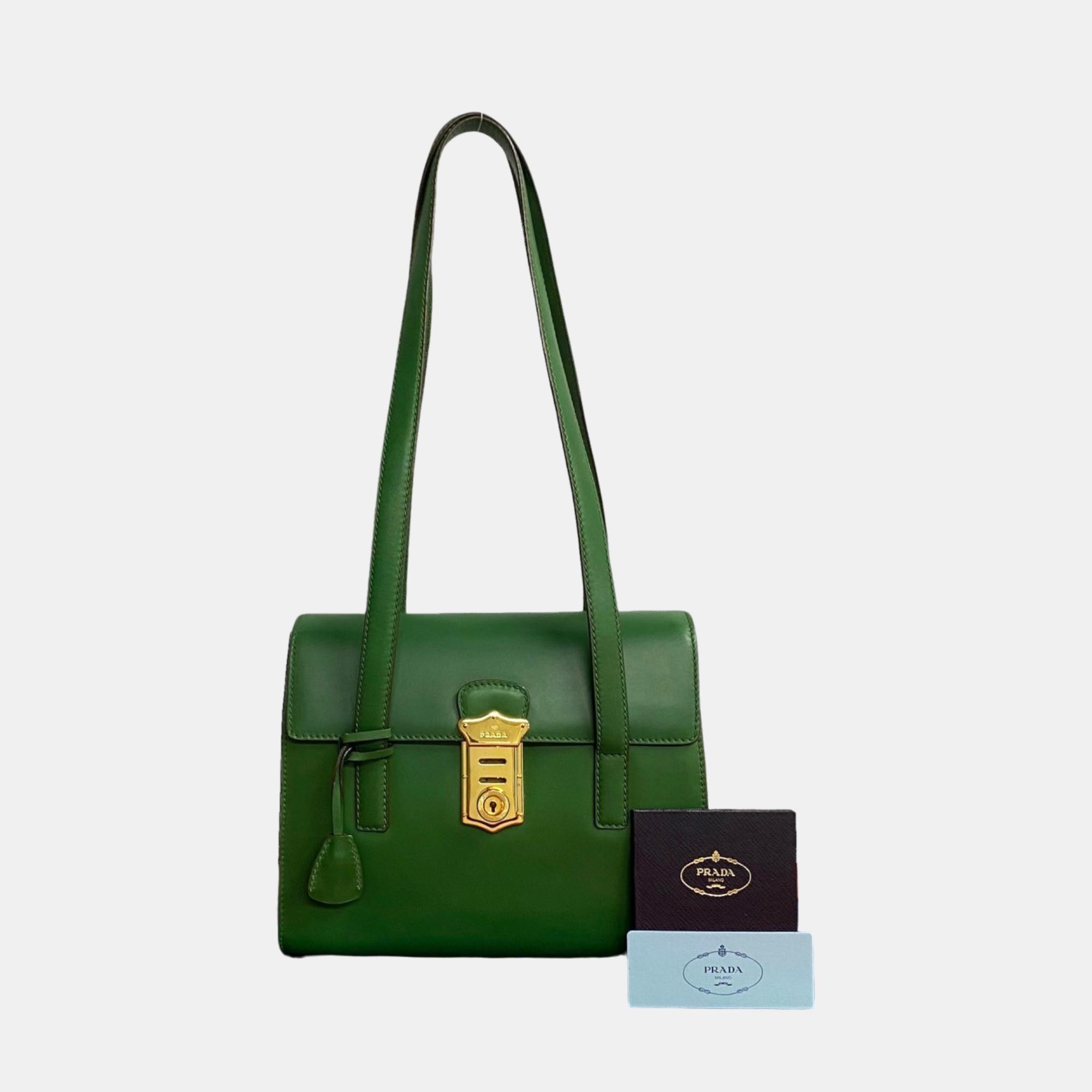 Prada green leather shoulder bag
