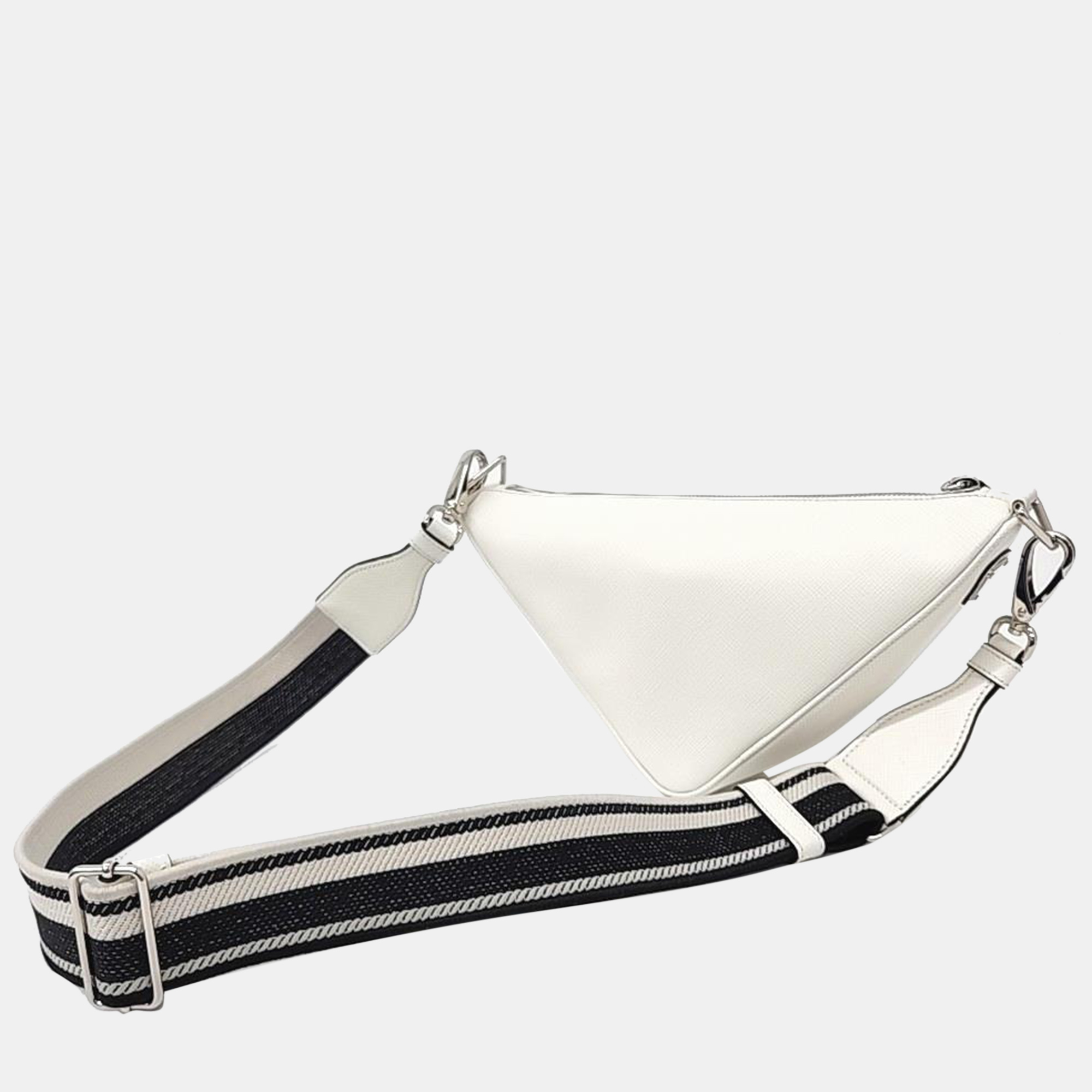 Prada White Leather Triangle Logo Shoulder Bag