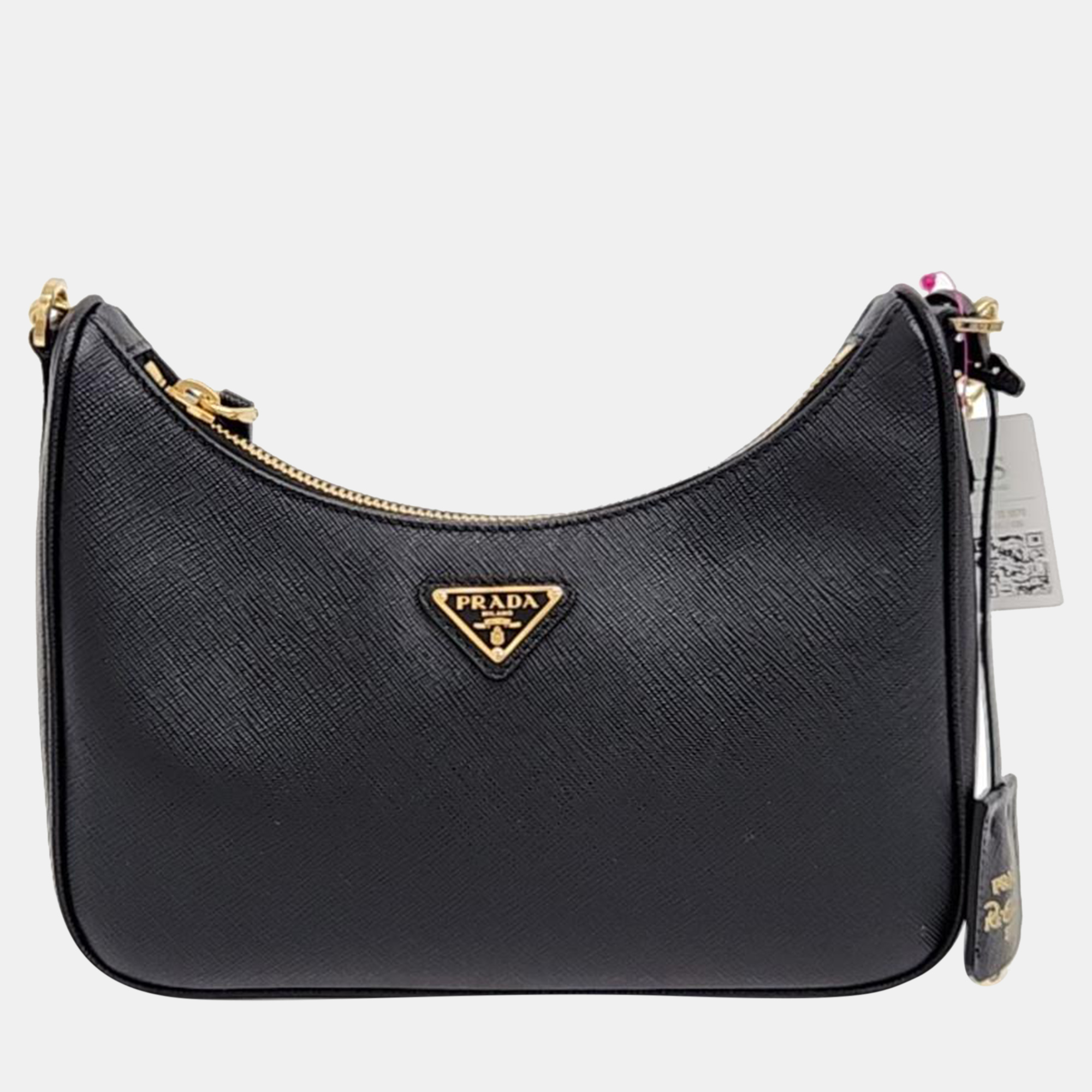 Prada black saffiano lux leather chain hobo bag