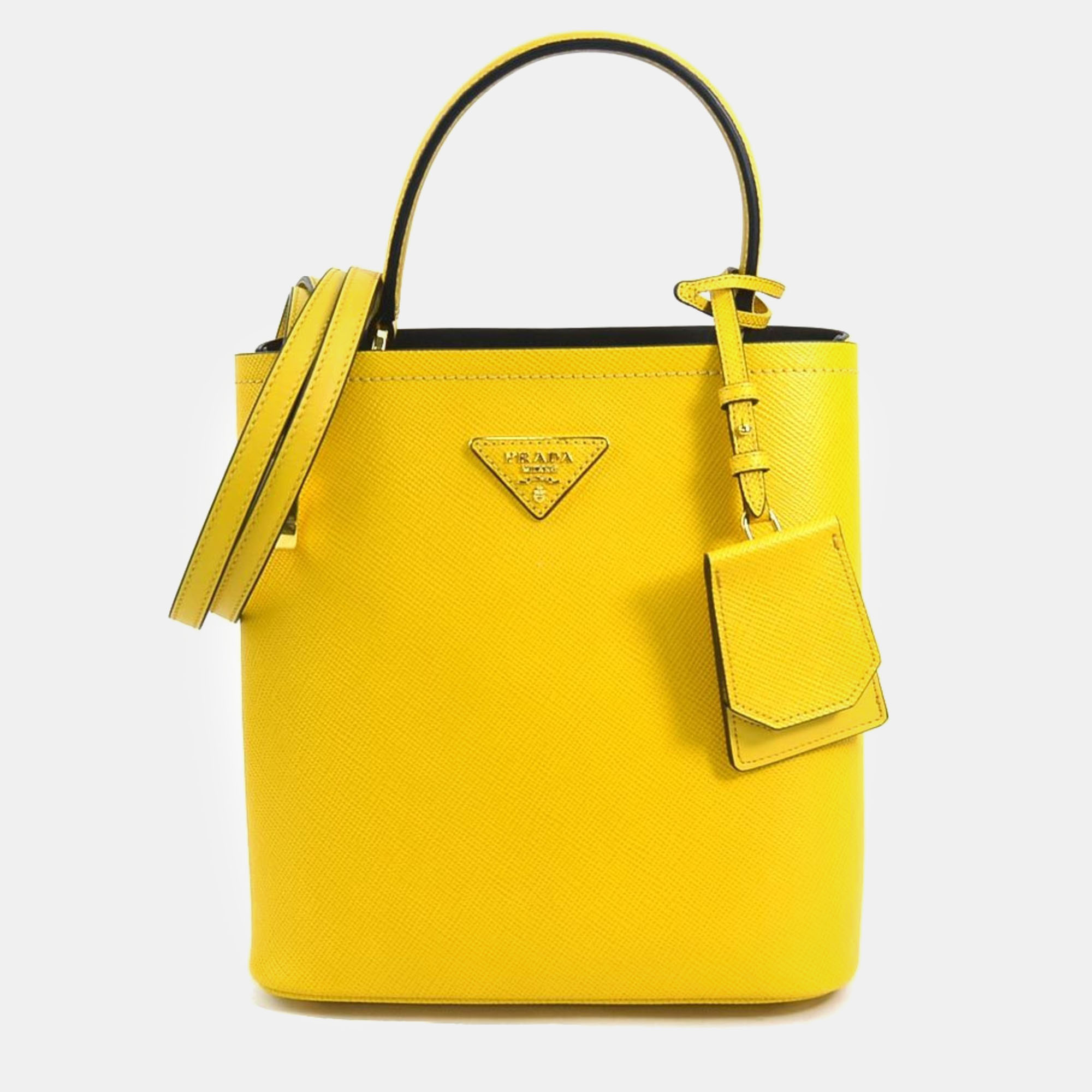 Prada yellow saffiano leather cuir small panier handbag