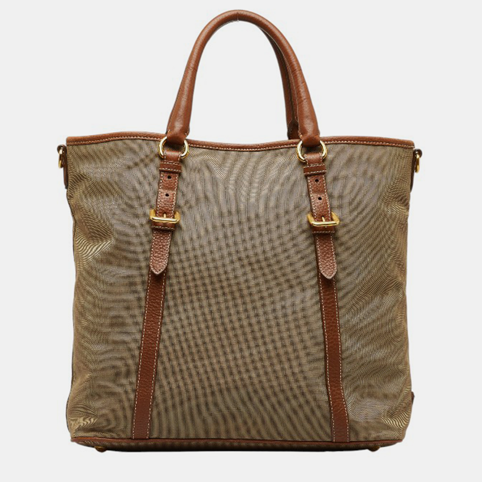 Prada brown canvas and leather canapa tote bag