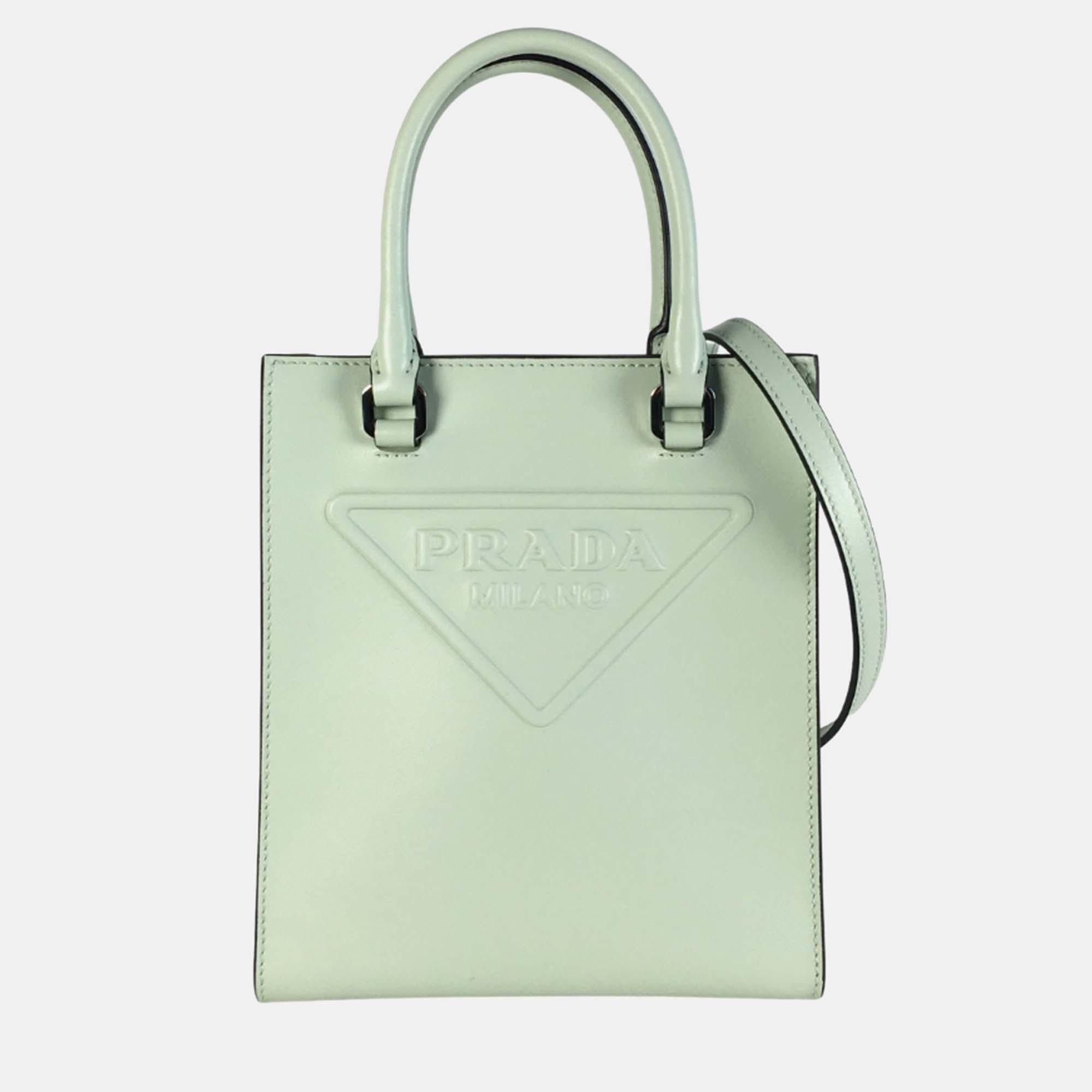 Prada green leather mini logo drill satchel