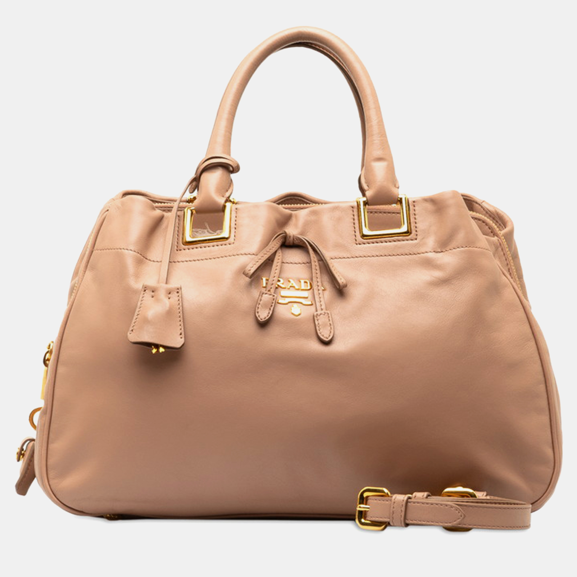Prada brown leather vitello bow satchel bag