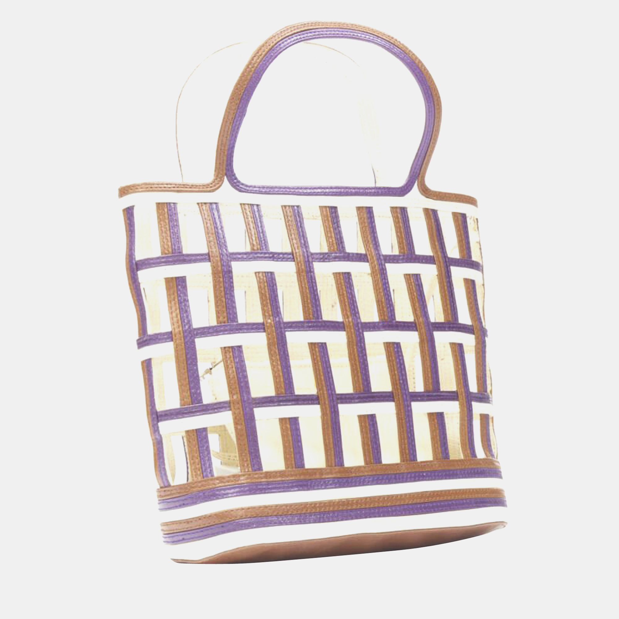 Prada Purple/Brown Leather Lattice Tote Bag