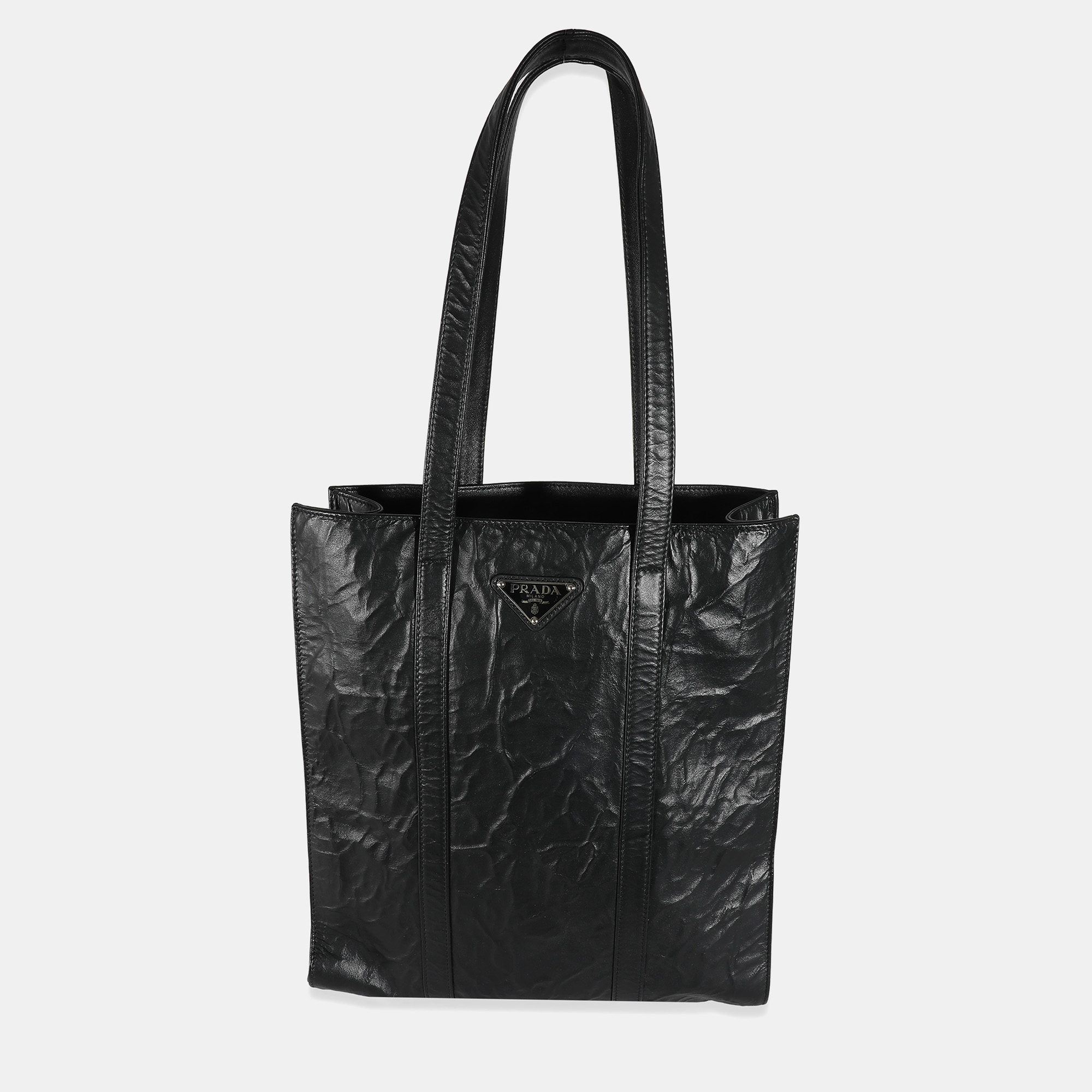 Prada black antique nappa leather small tote bag