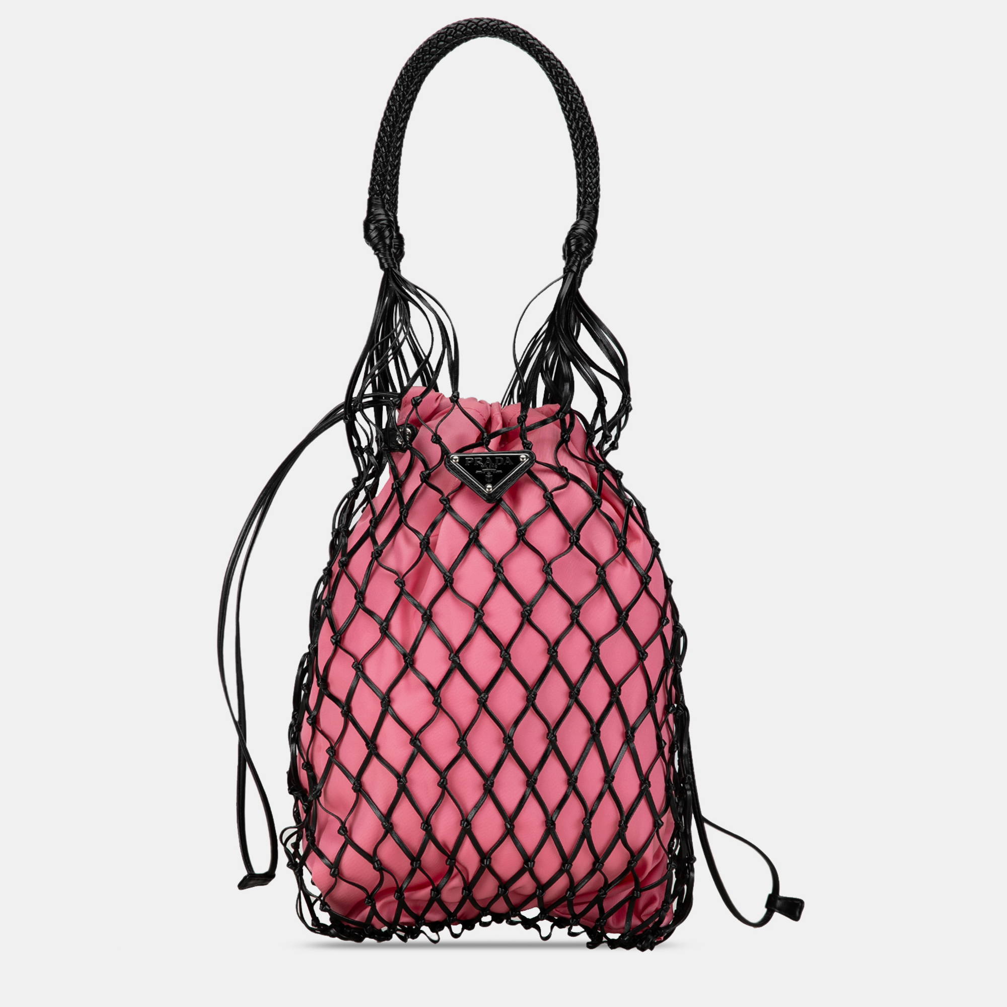 Prada leather and satin net handbag