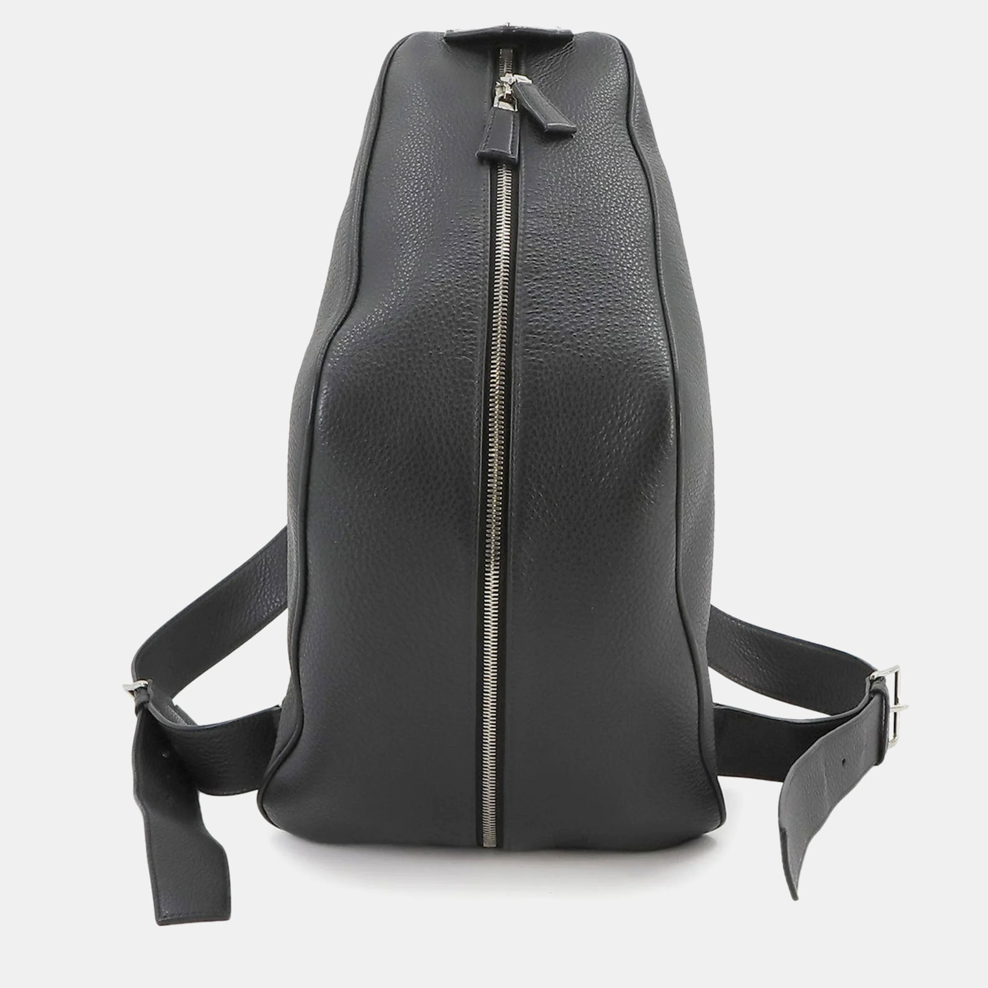 Prada black leather vitello daino triangle backpack
