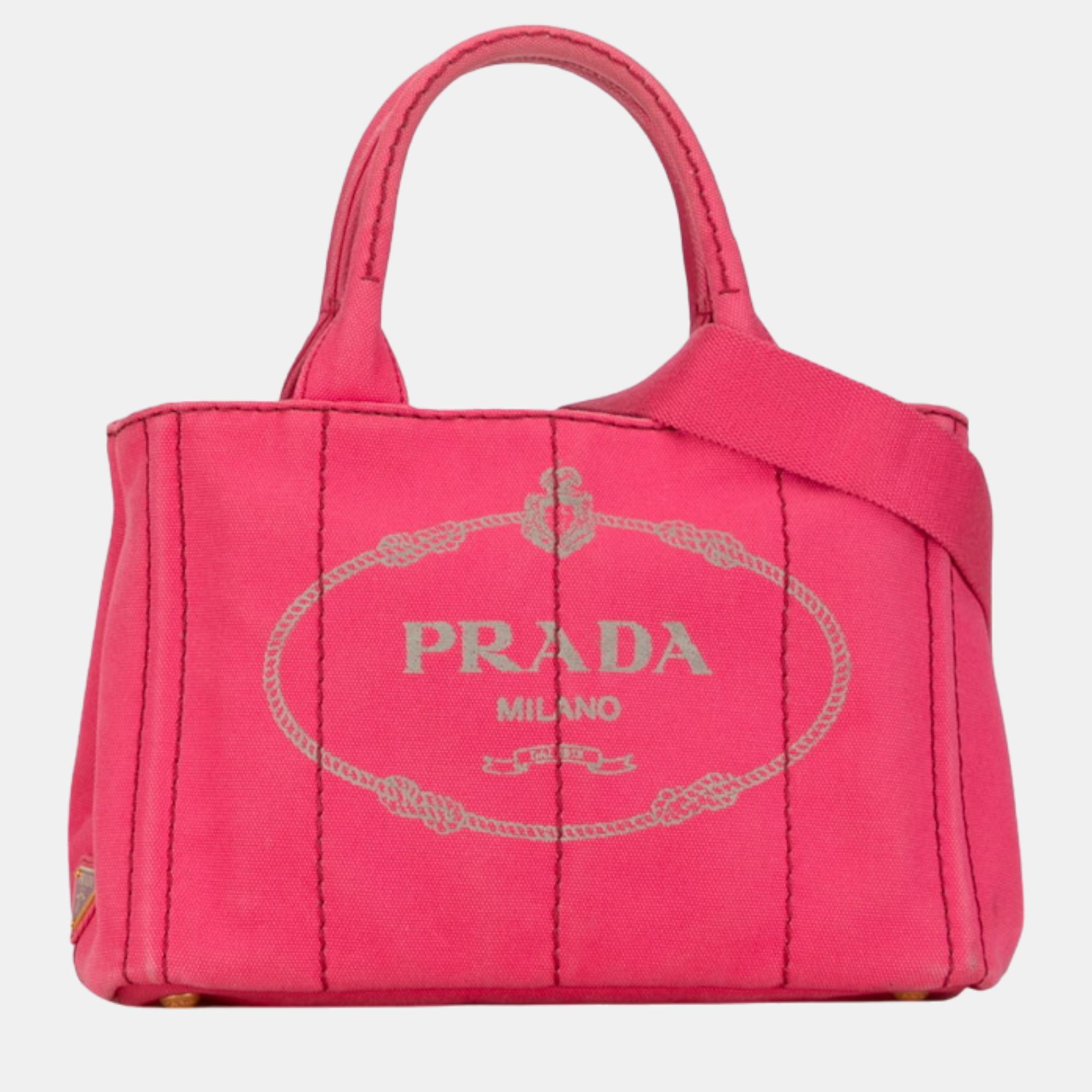 Prada pink canvas canapa logo handbag