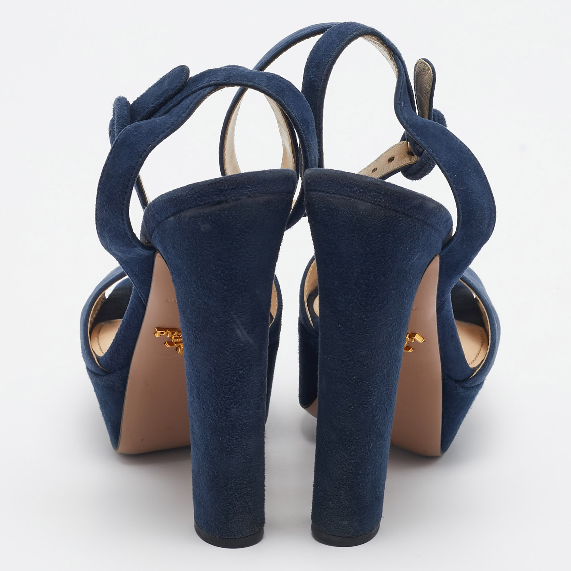 Prada Navy Blue Suede Platform Ankle Strap Sandals Size 37