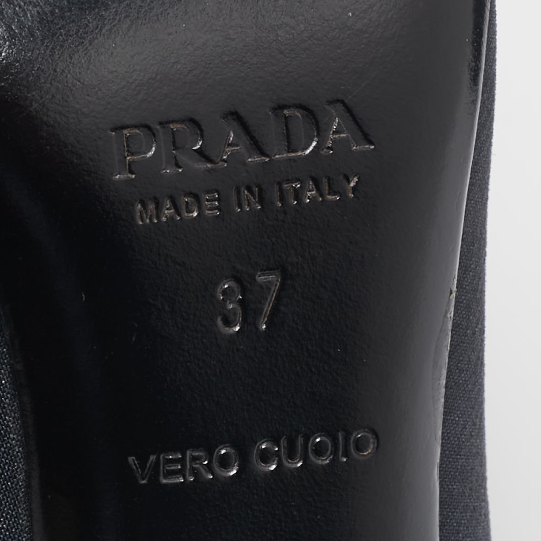 Prada Dark Grey/Black Satin And Croc Embossed Leather Cap Toe Pumps Size 37