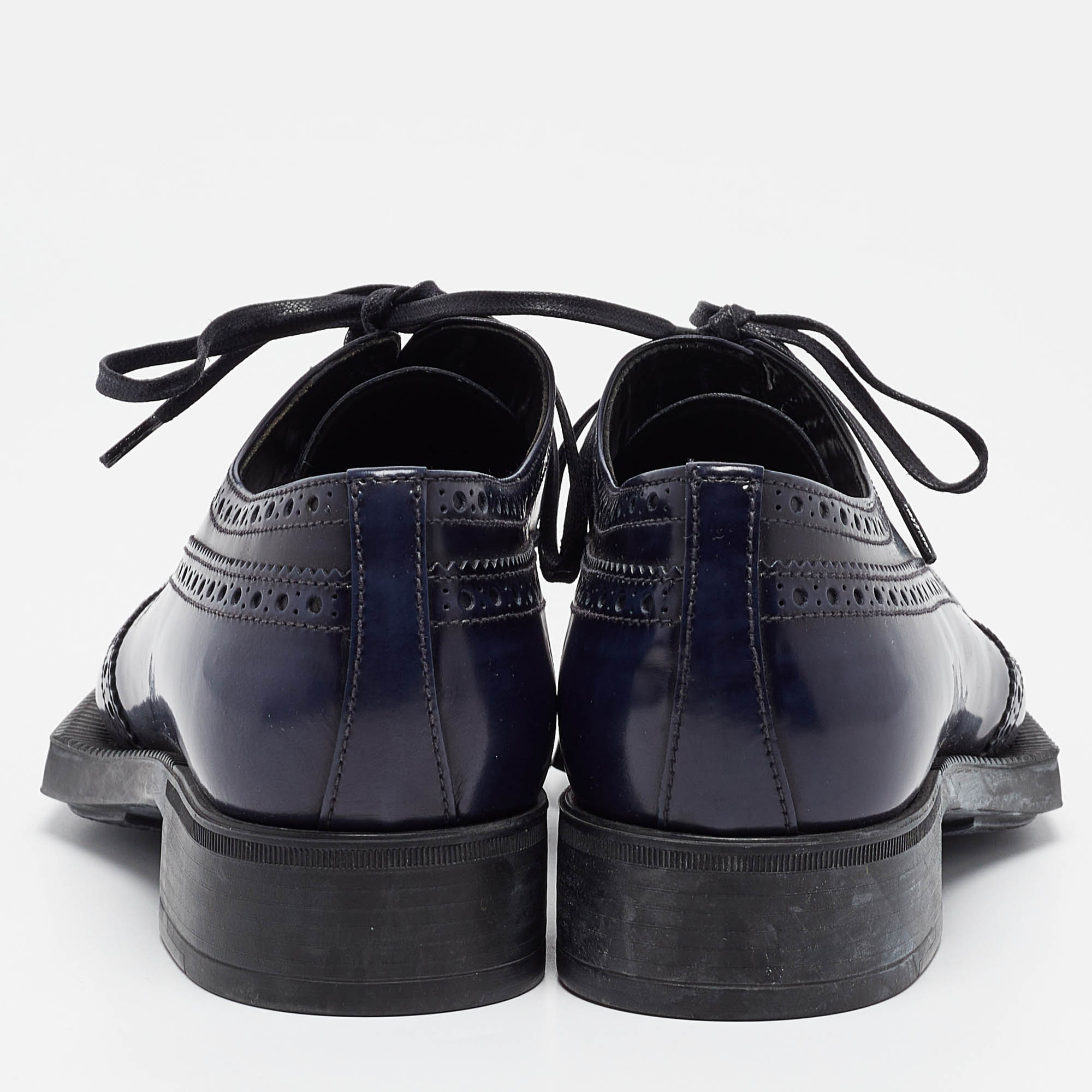 Prada Navy Blue Patent Leather Lace Up Derby Size 37