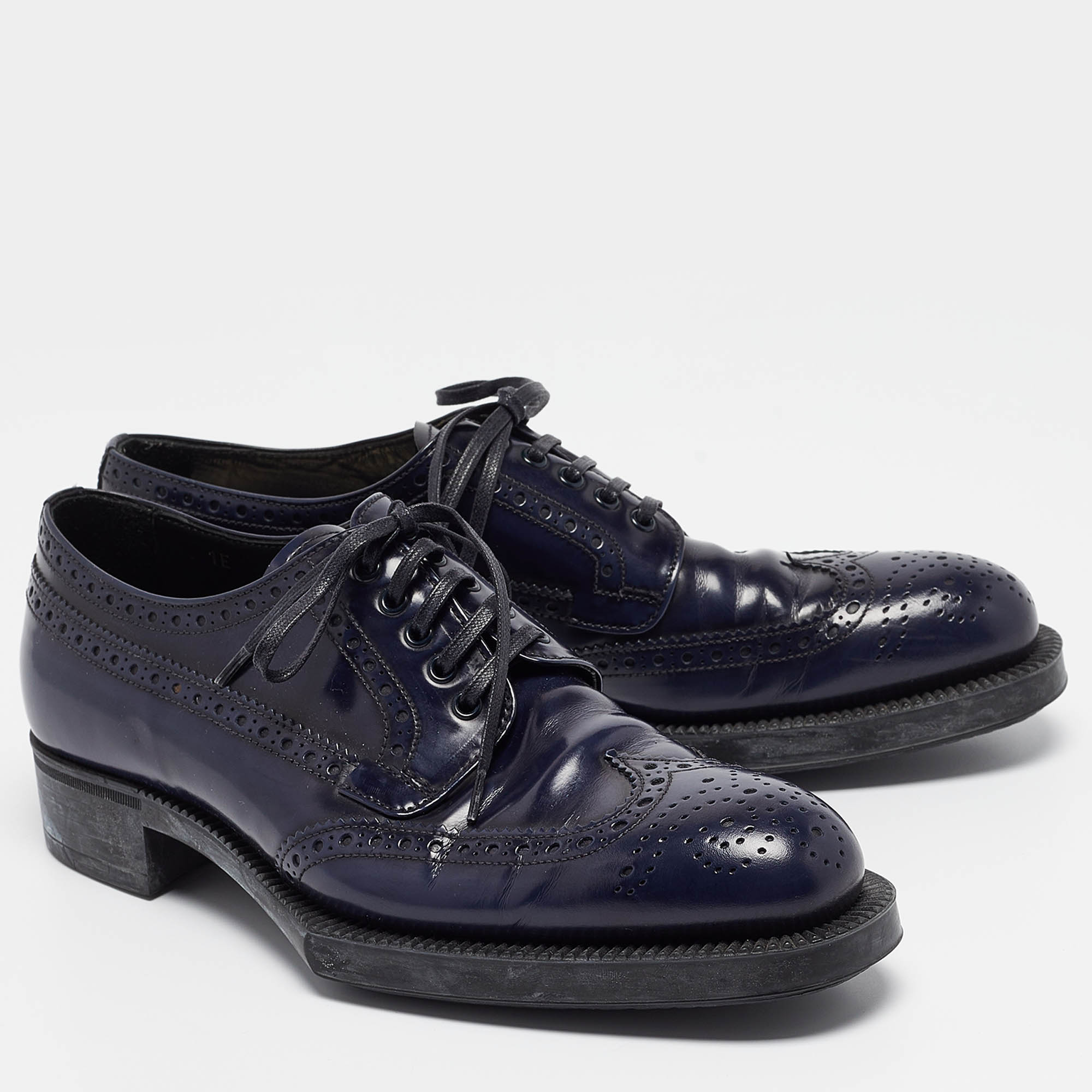 Prada Navy Blue Patent Leather Lace Up Derby Size 37