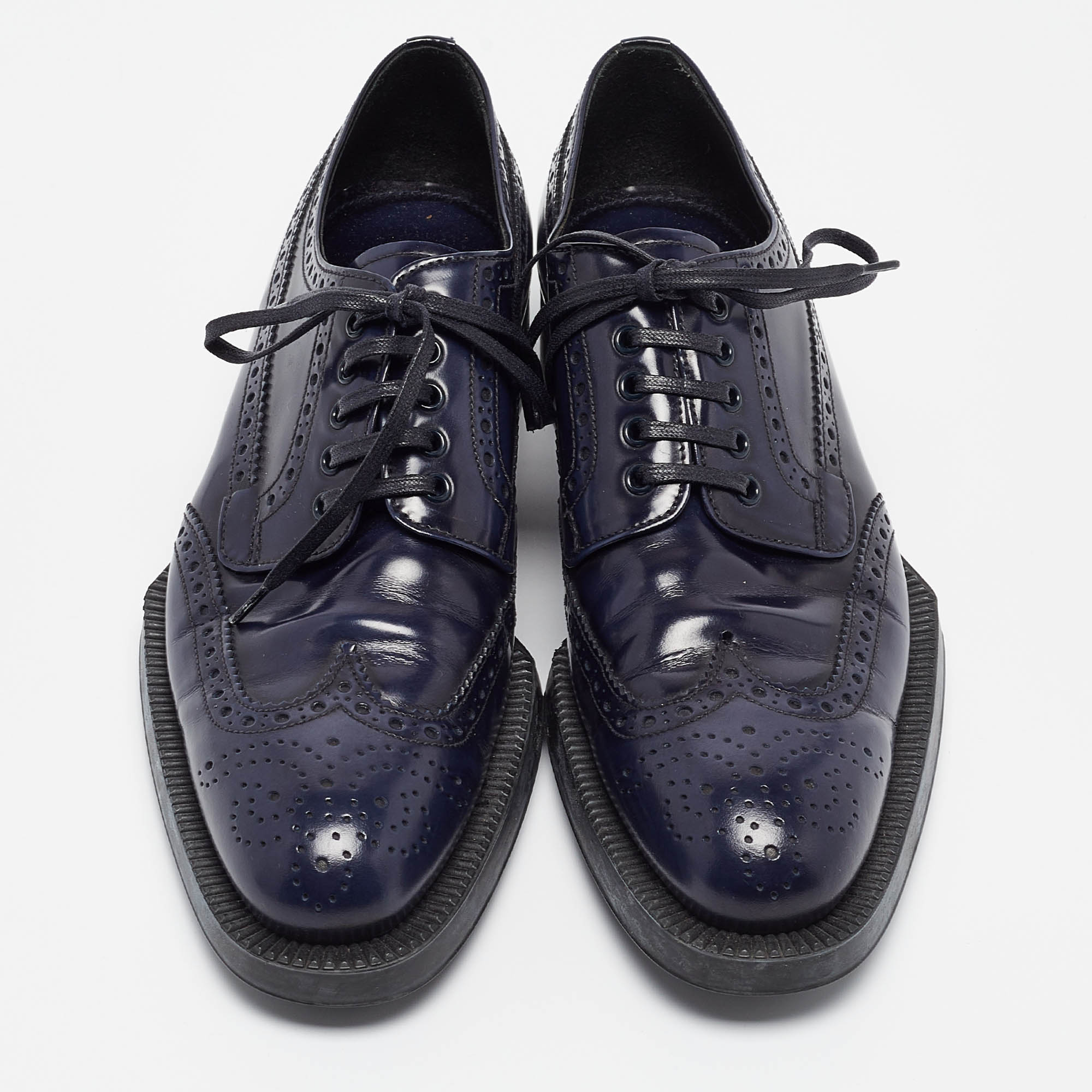 Prada Navy Blue Patent Leather Lace Up Derby Size 37