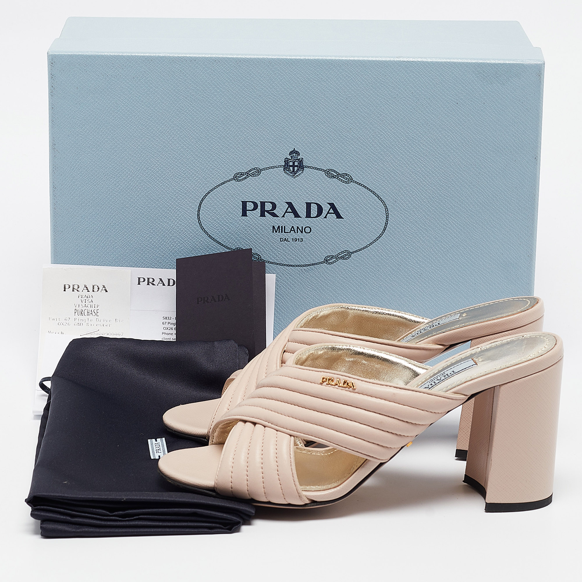 Prada Pink Leather Criss Cross Block Heel Slide Sandals Size 36.5