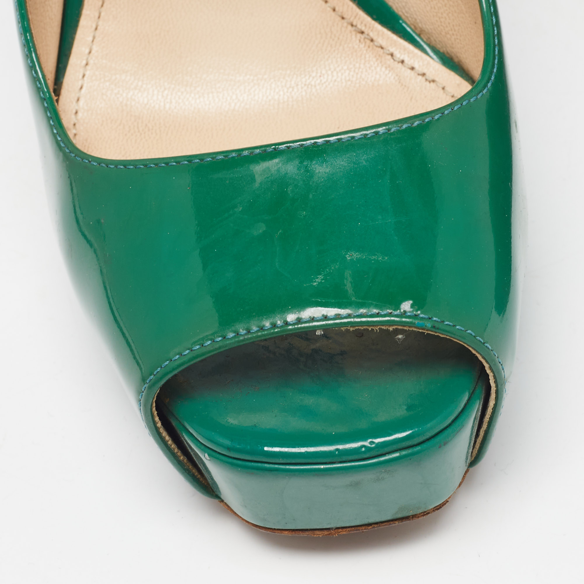 Prada Green Patent Leather Peep Toe Pumps Size 36