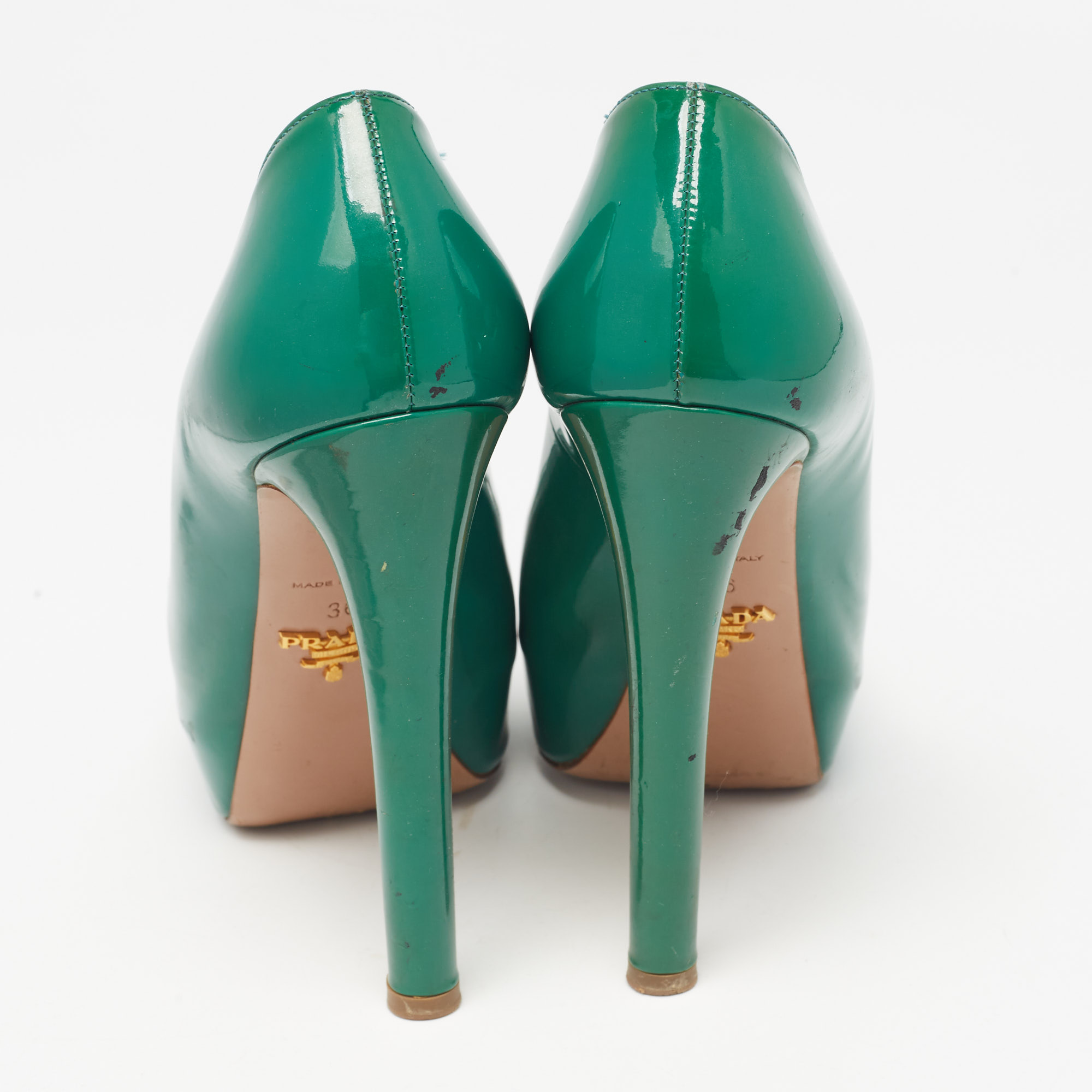 Prada Green Patent Leather Peep Toe Pumps Size 36