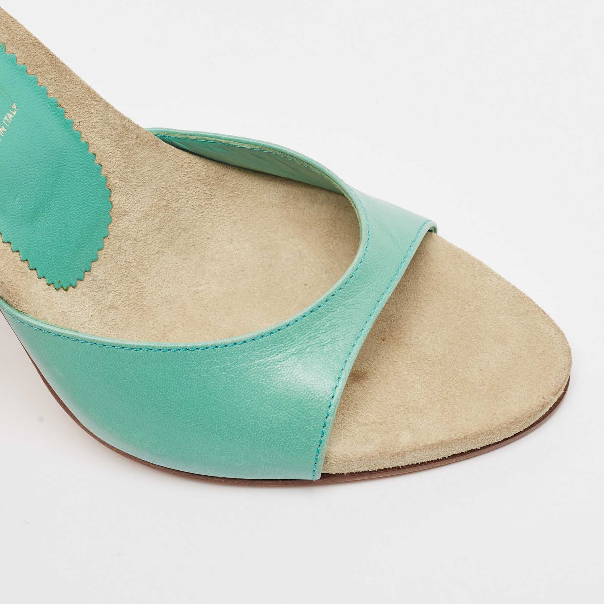 Prada Turquoise Leather And Suede Slide Sandals Size 37