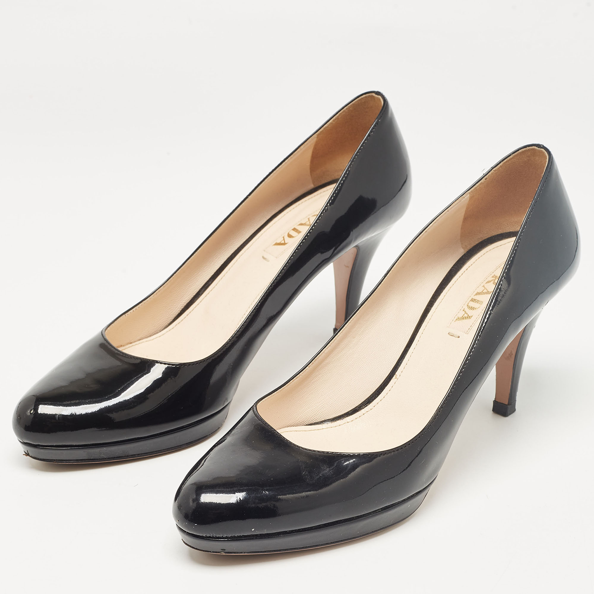 Prada Black Patent Leather Platform Pumps Size 40.5