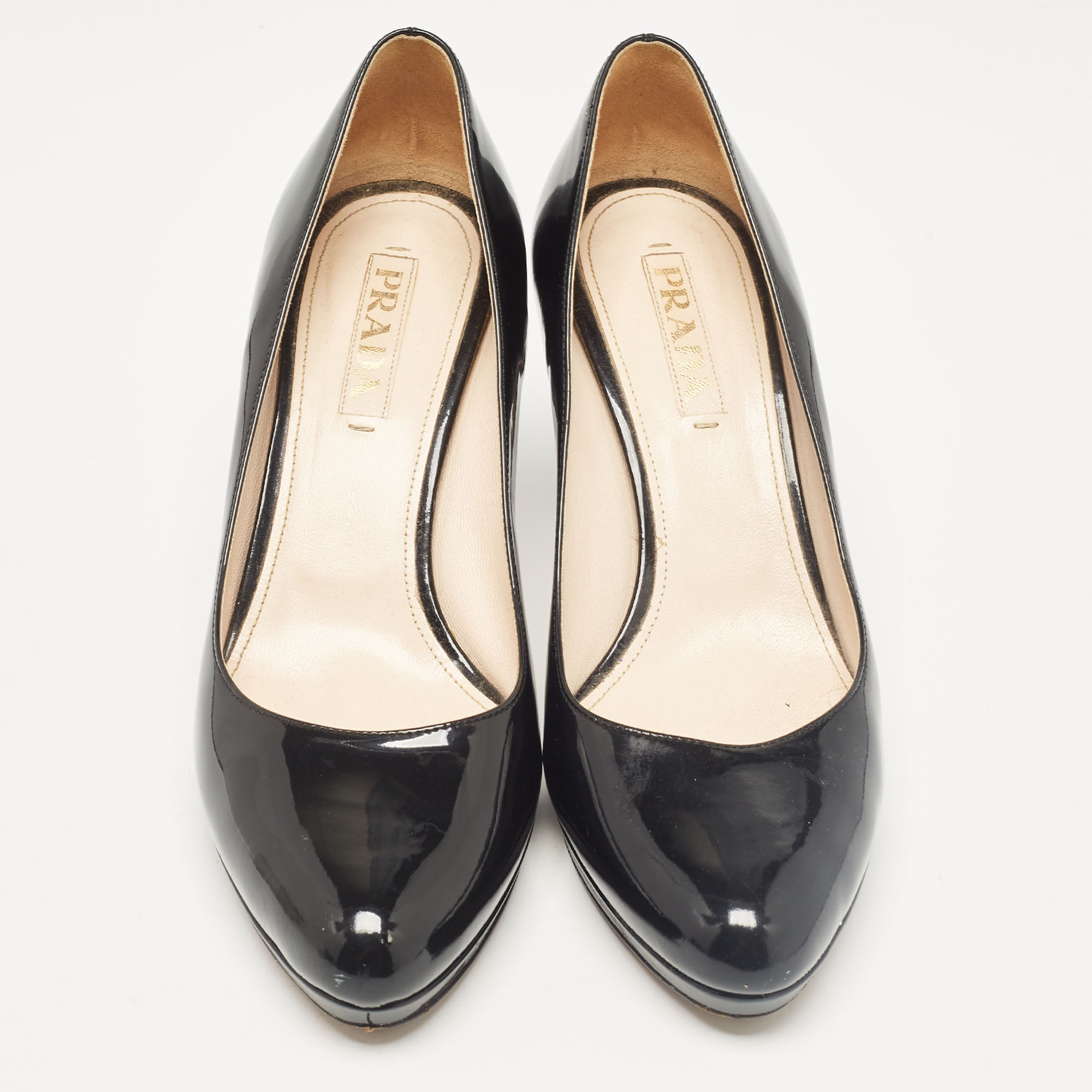 Prada Black Patent Leather Platform Pumps Size 40.5