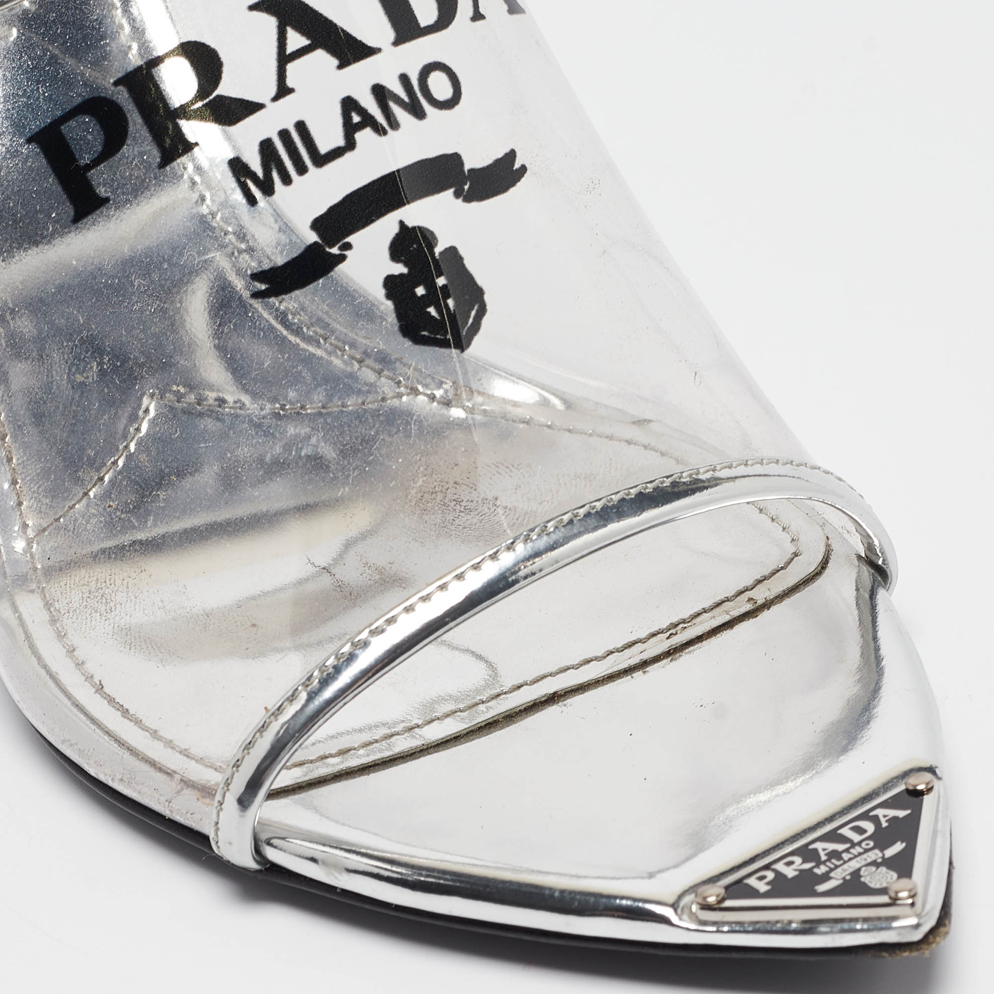 Prada Transparent PVC Logo Print Slide Sandals Size 38