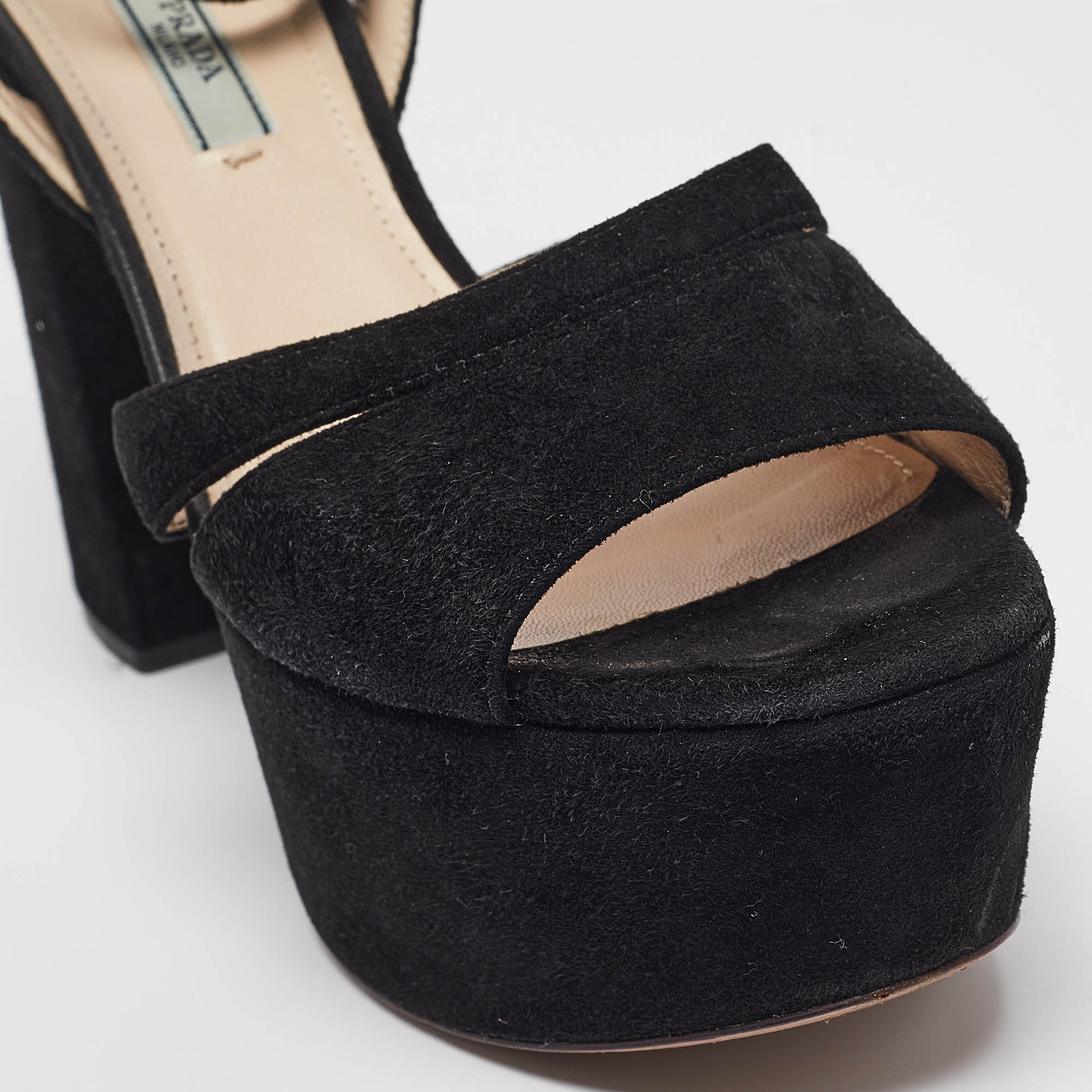 Prada Black Suede Ankle Strap Sandals Size 39.5