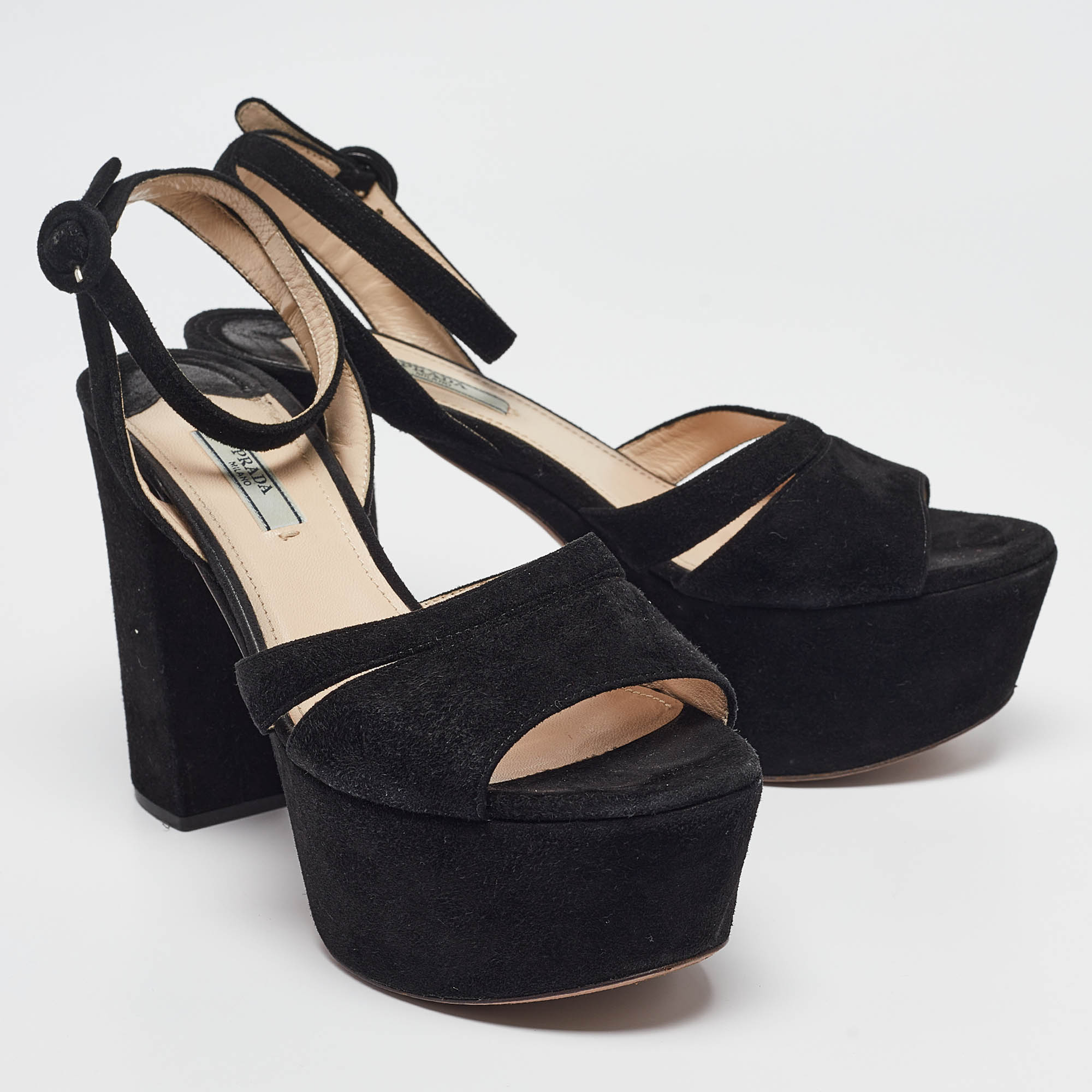 Prada Black Suede Ankle Strap Sandals Size 39.5