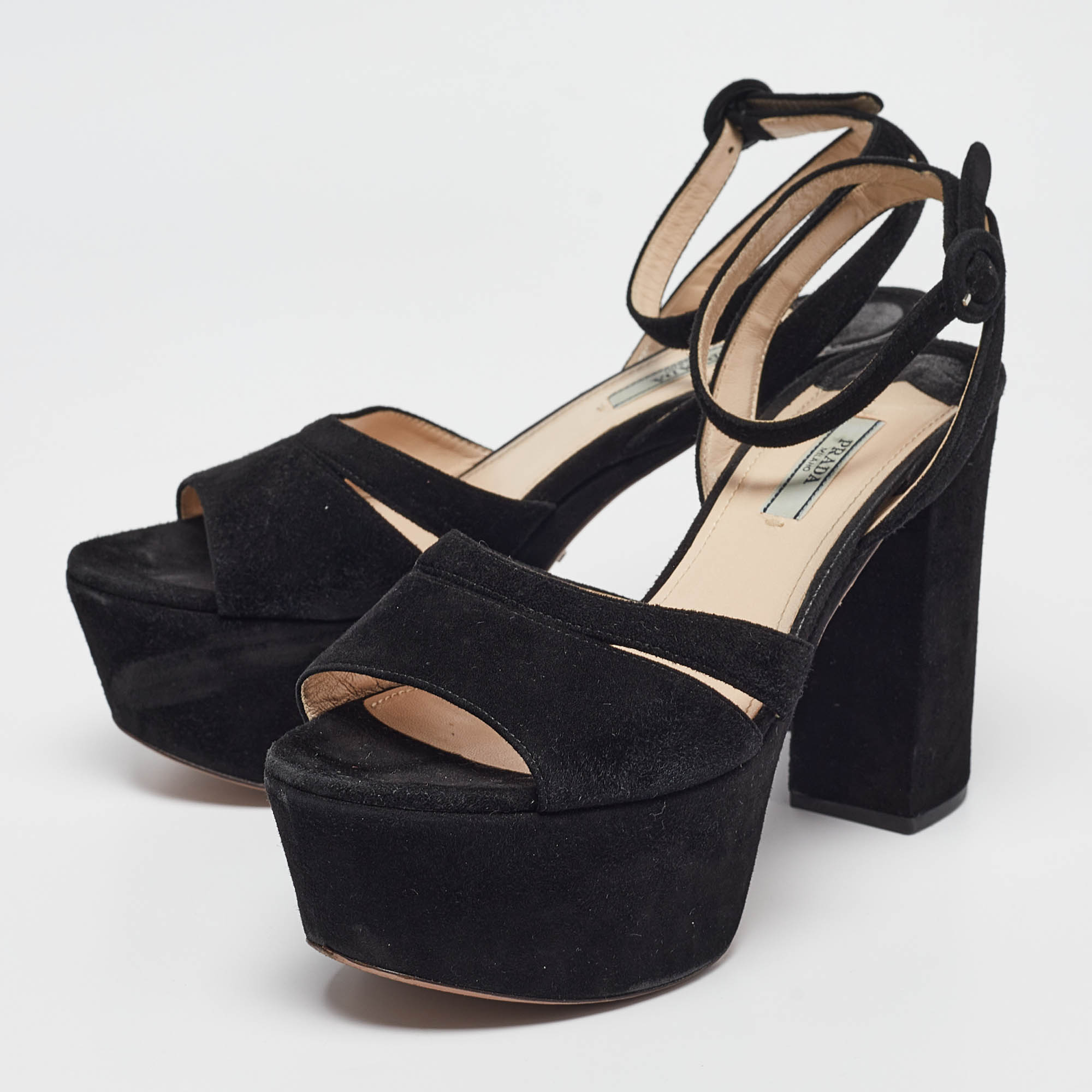 Prada Black Suede Ankle Strap Sandals Size 39.5