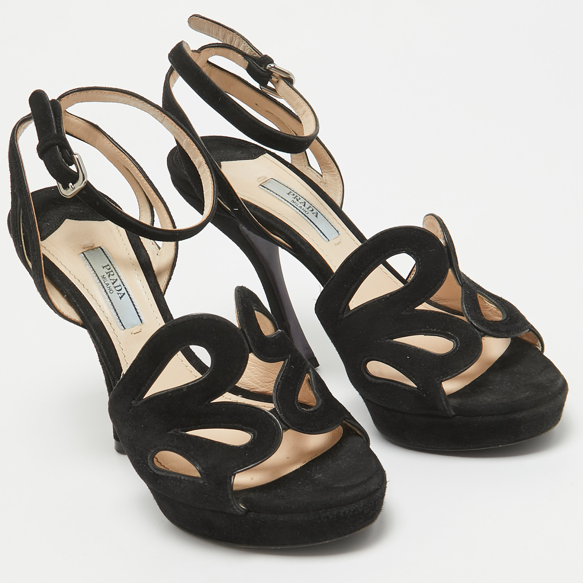 Prada Black Suede Ankle Strap Sandals Size 38