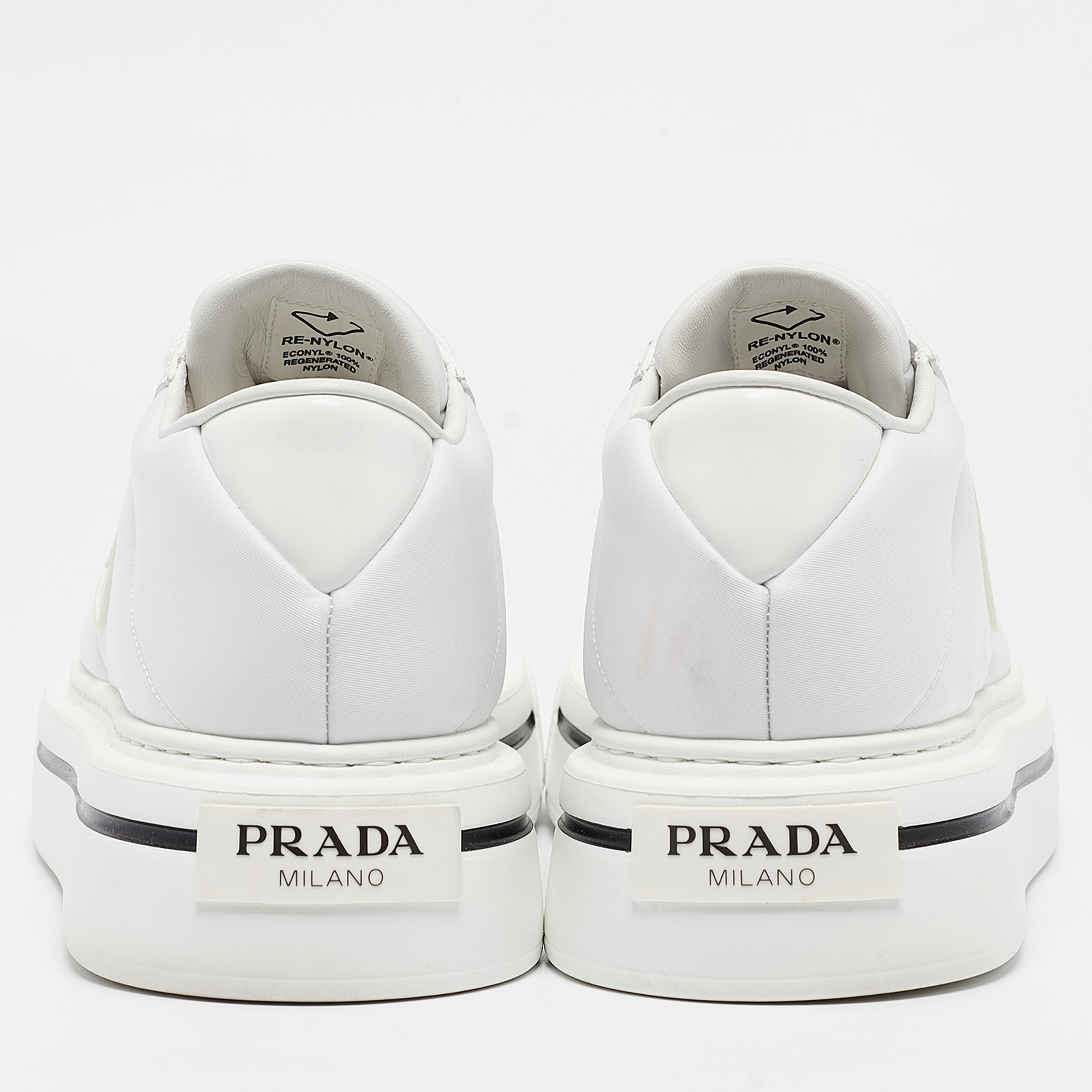 Prada White Leather And Nylon Lace Up Sneakers Size 39