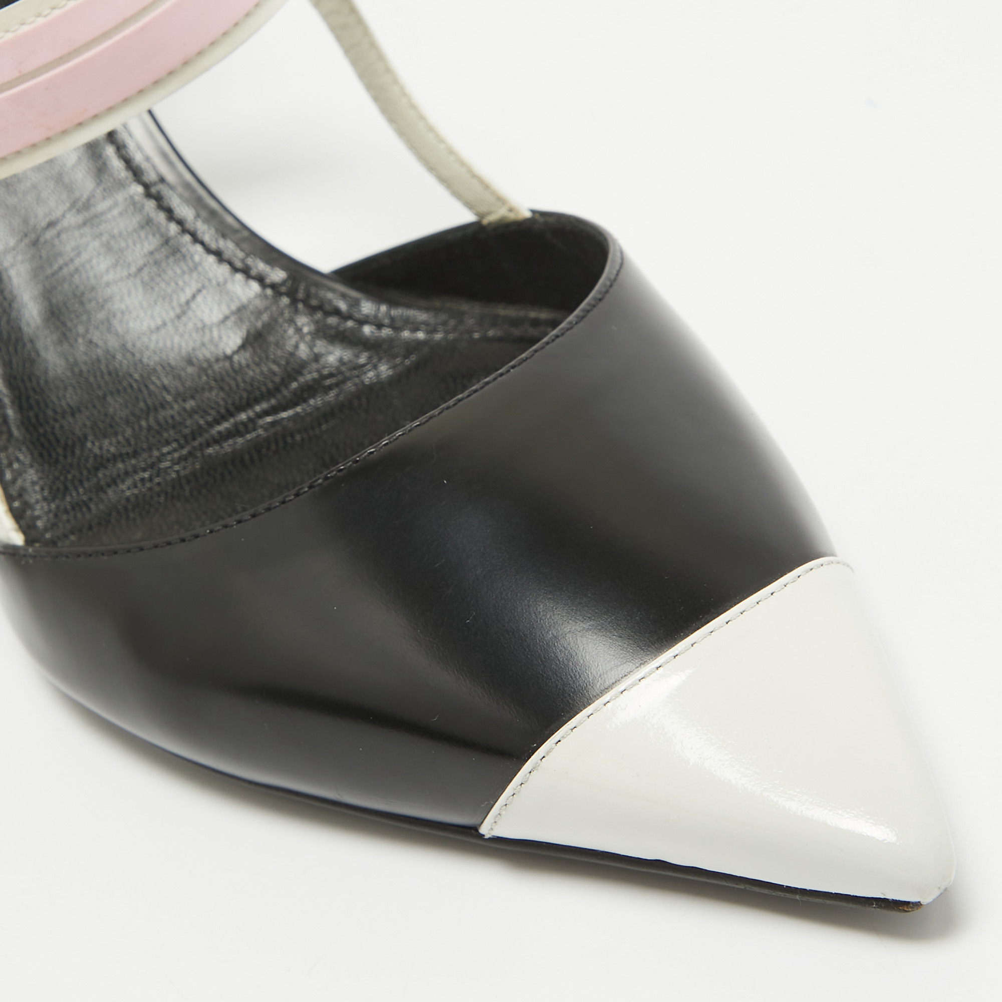 Prada Black/White Leather And Rubber Slingback Pumps Size 40.5