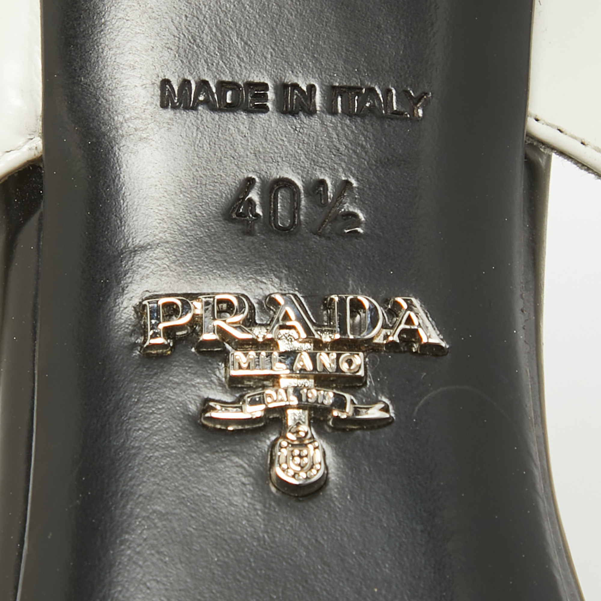 Prada Black/White Leather And Rubber Slingback Pumps Size 40.5