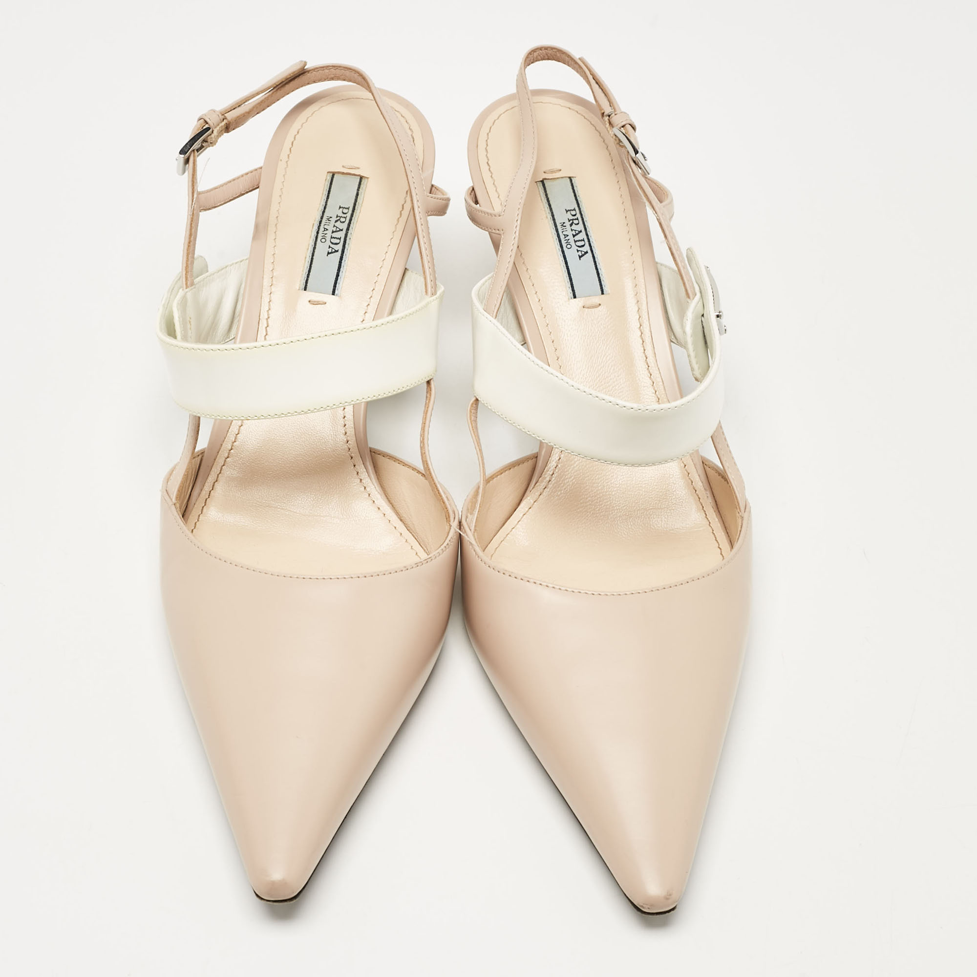 Prada Beige/White Leather Slingback Pumps Size 40.5