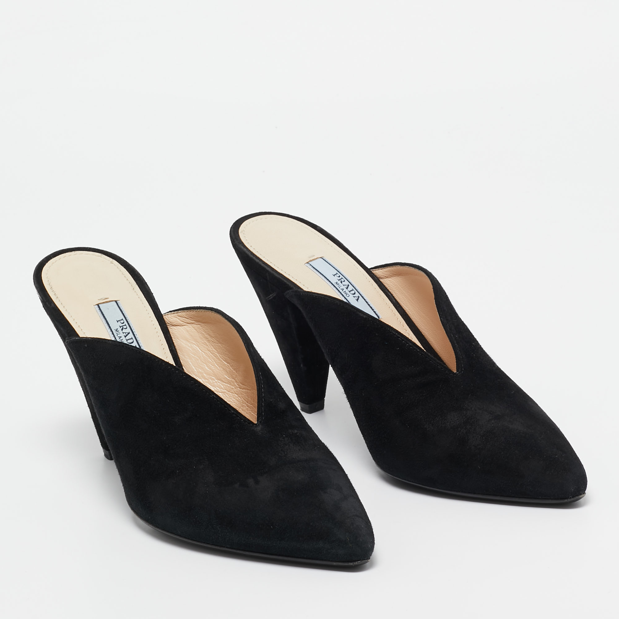 Prada Black Suede Mules Size 37