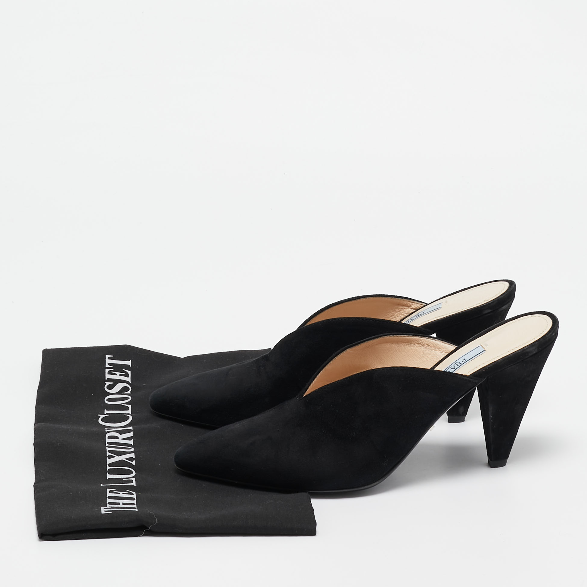 Prada Black Suede Mules Size 37