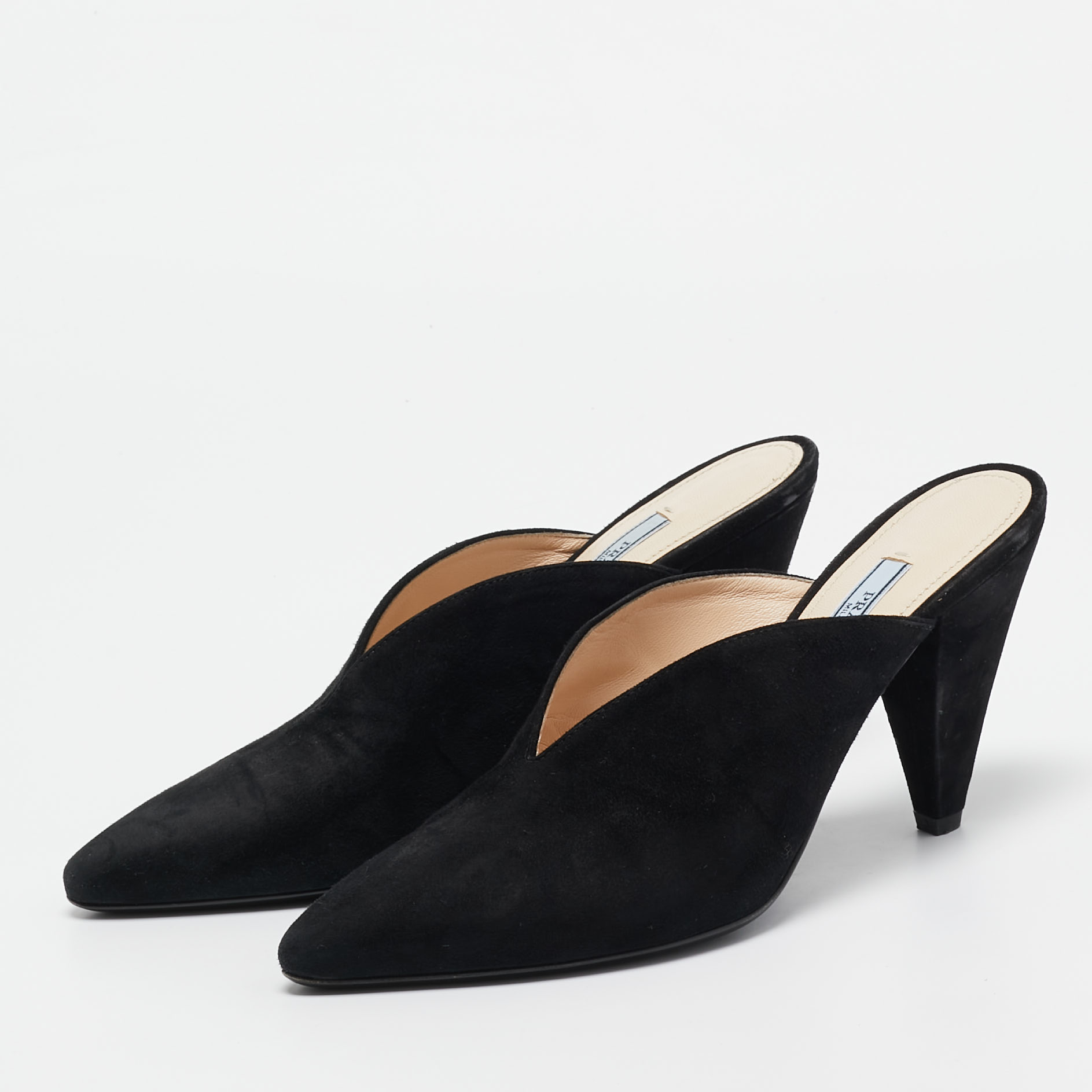 Prada Black Suede Mules Size 37