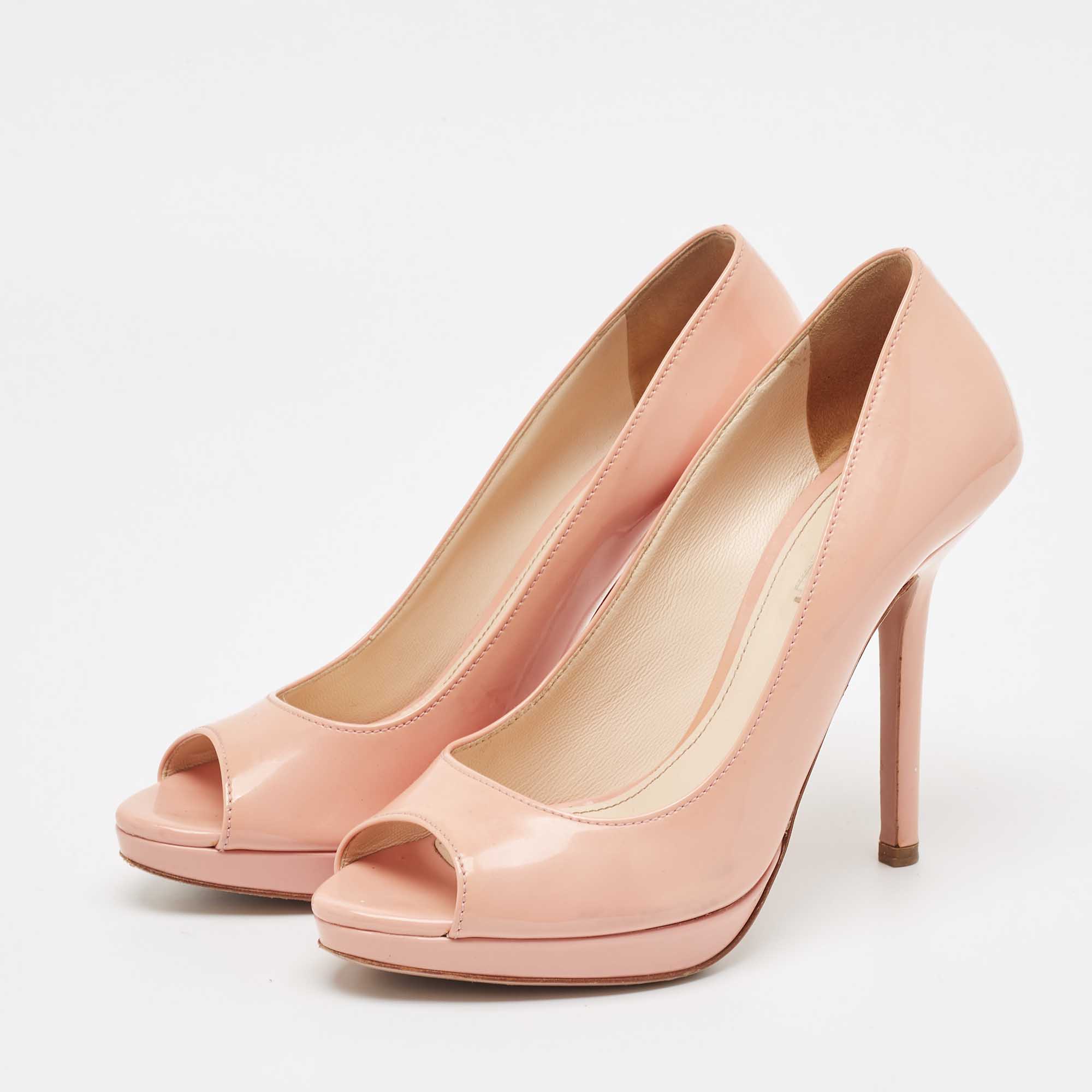 Prada Pink Patent Leather Peep Toe Platform Pumps Size 37.5