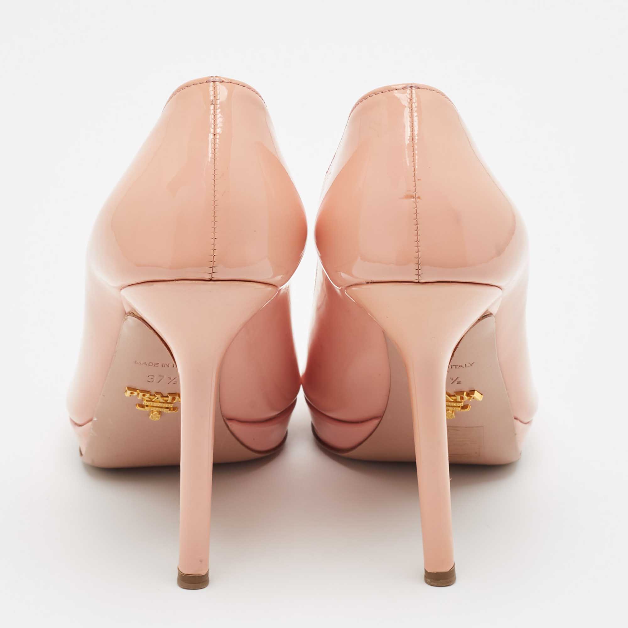 Prada Pink Patent Leather Peep Toe Platform Pumps Size 37.5