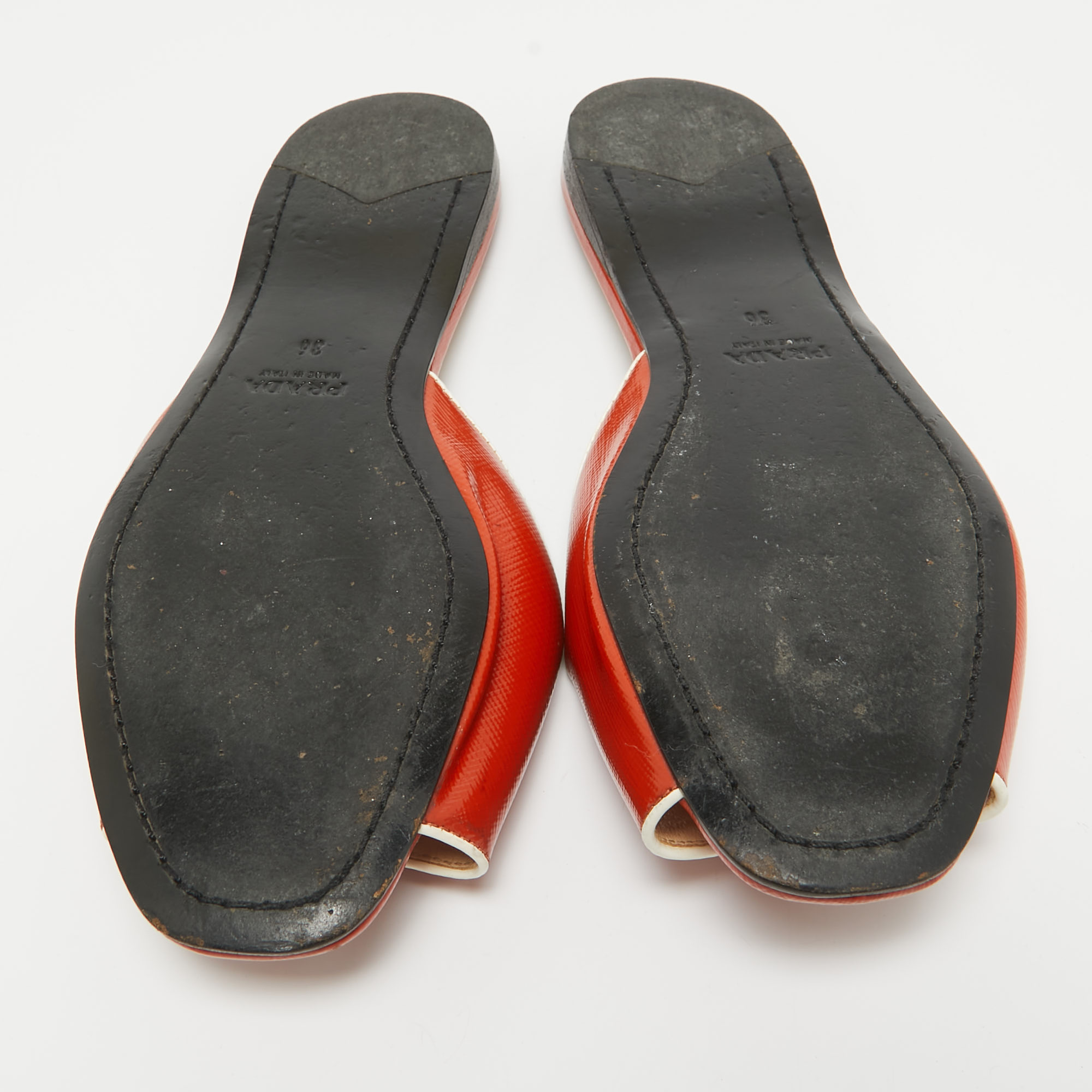 Prada Orange Patent Leather Flat Slides Size 36