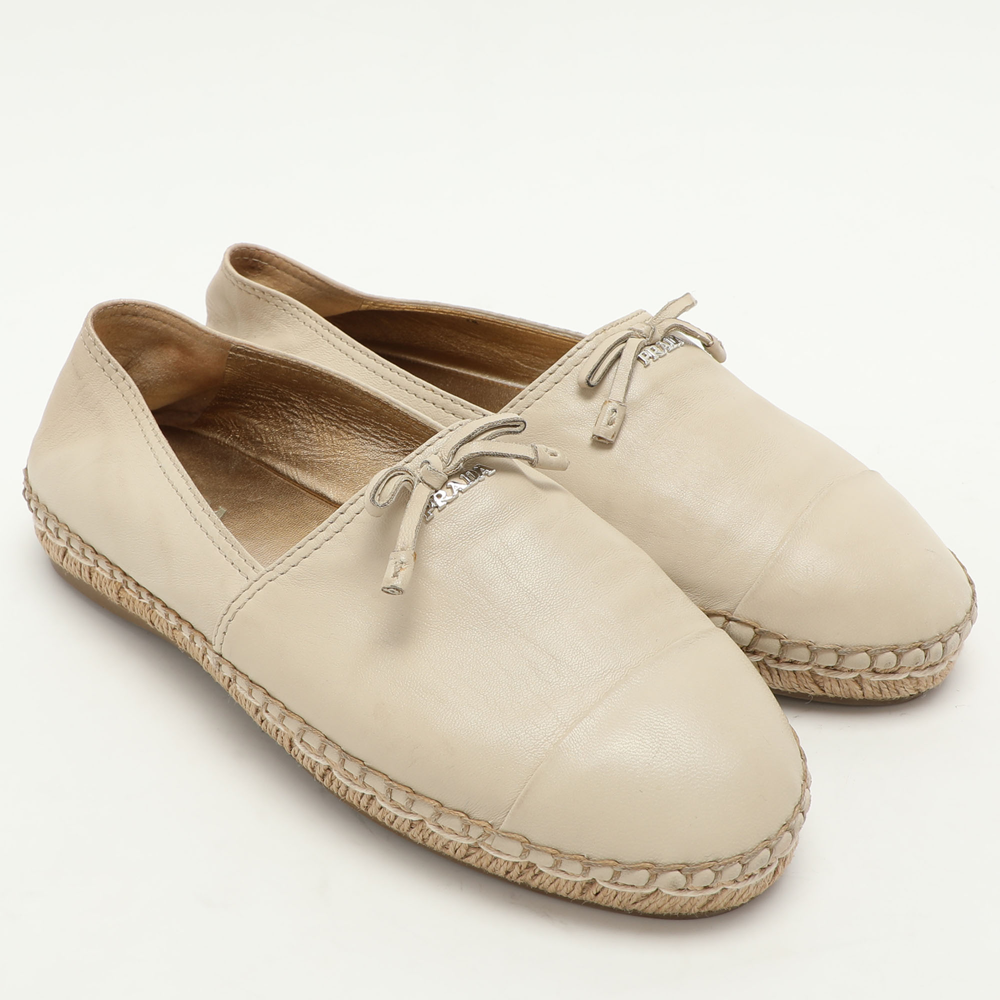 Prada Cream Leather Bow Espadrille Flats Size 38