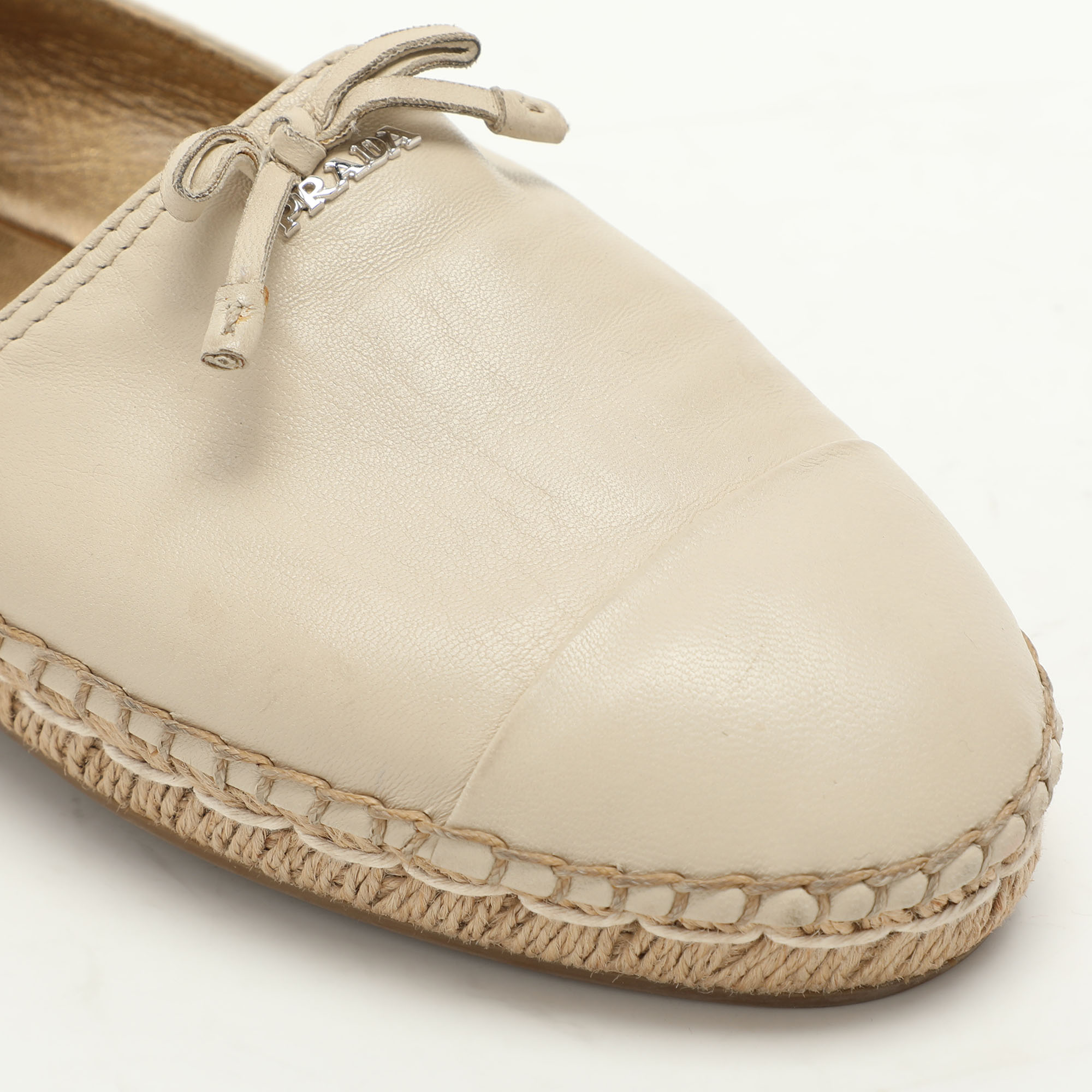 Prada Cream Leather Bow Espadrille Flats Size 38