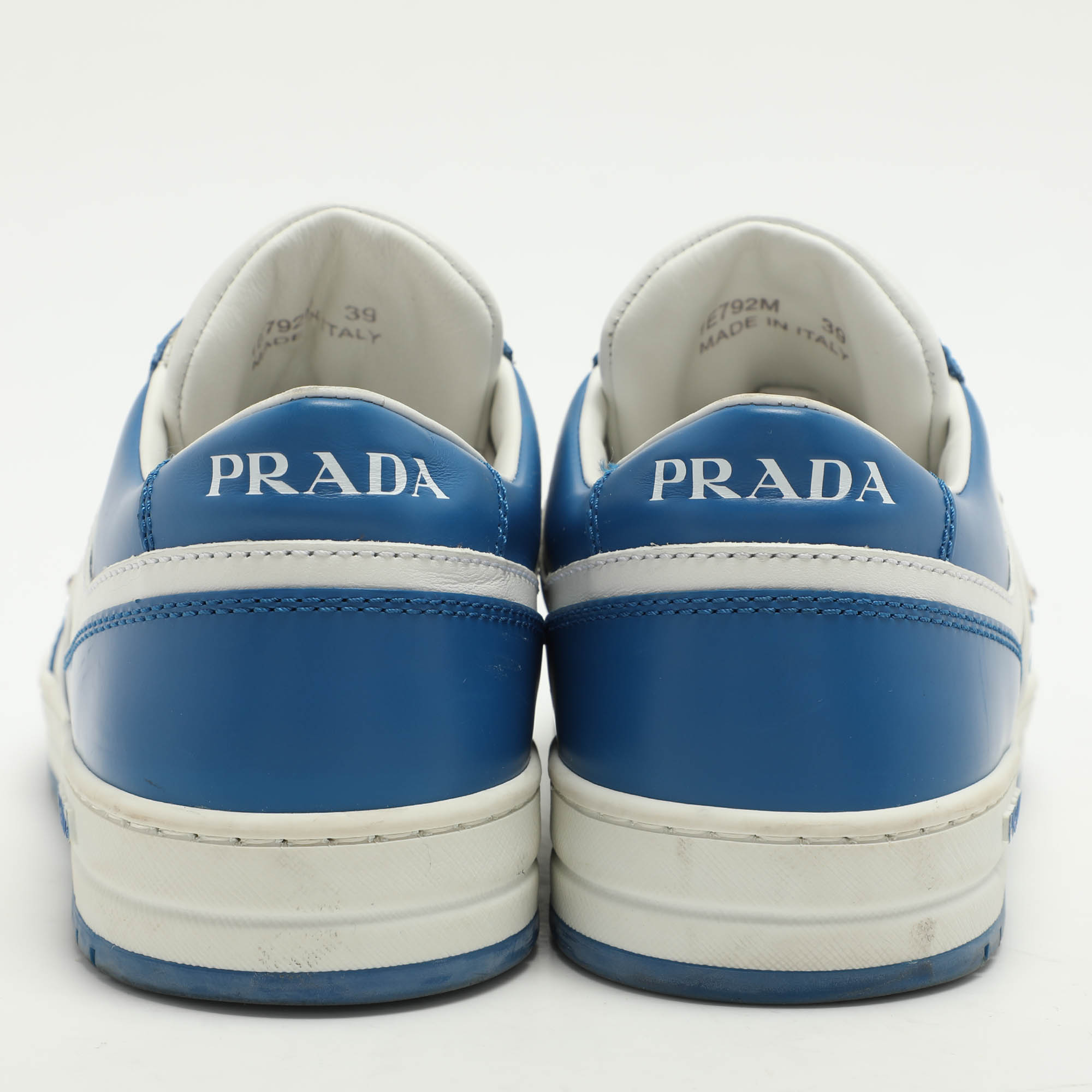 Prada White/Blue Leather Downtown Low Top Sneakers Size 39