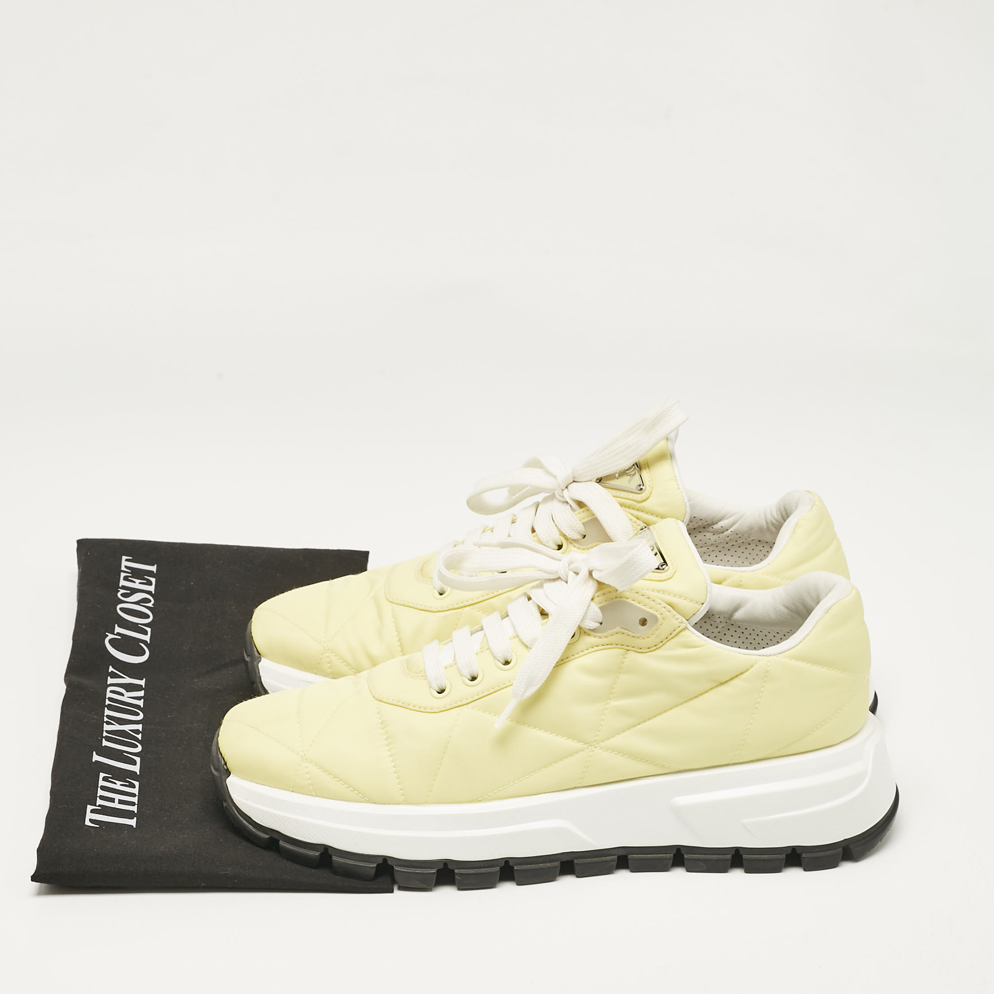 Prada Yellow Nylon Gabardine Low Top Sneakers 39.5