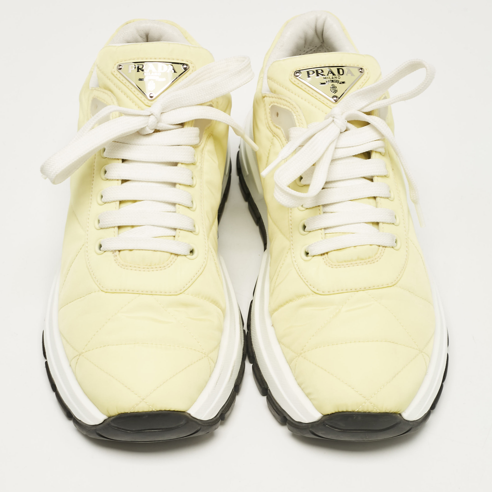 Prada Yellow Nylon Gabardine Low Top Sneakers 39.5