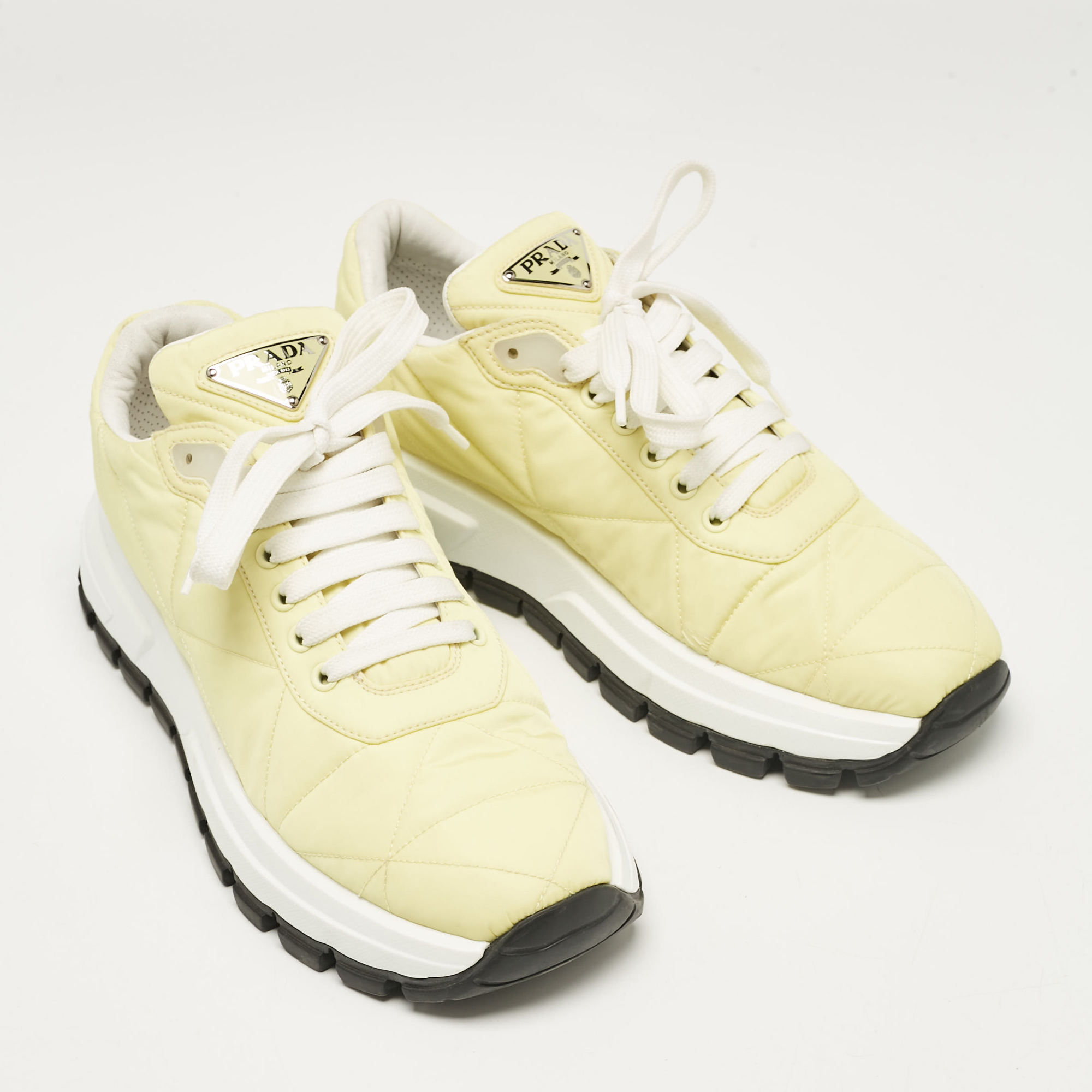 Prada Yellow Nylon Gabardine Low Top Sneakers 39.5